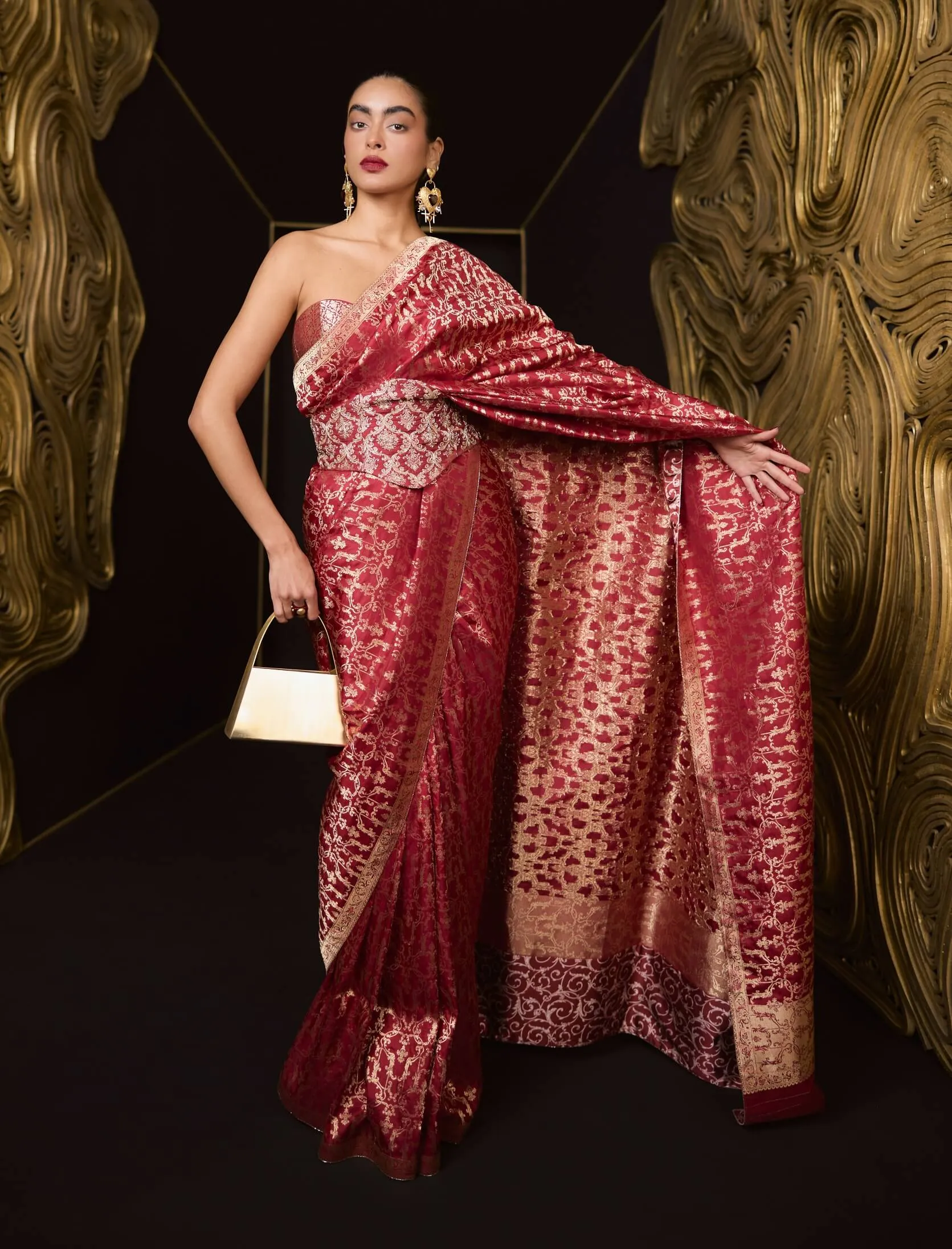 Maroon cutwork sari