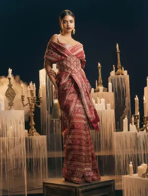 Maroon satin silk sari