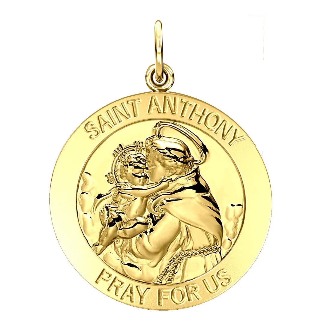 Men's 14K Gold Solid Saint Anthony Medal Pendant Necklace, 25mm