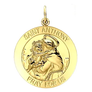 Men's 14K Gold Solid Saint Anthony Medal Pendant Necklace, 25mm
