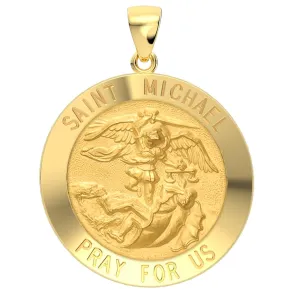 Men's 14k Yellow Gold Round St Saint Michael Hollow Medal Pendant Necklace, 25mm