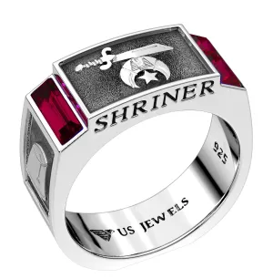 Men's 8mm 925 Sterling Silver Shriner Genuine Red Garnet Masonic Ring