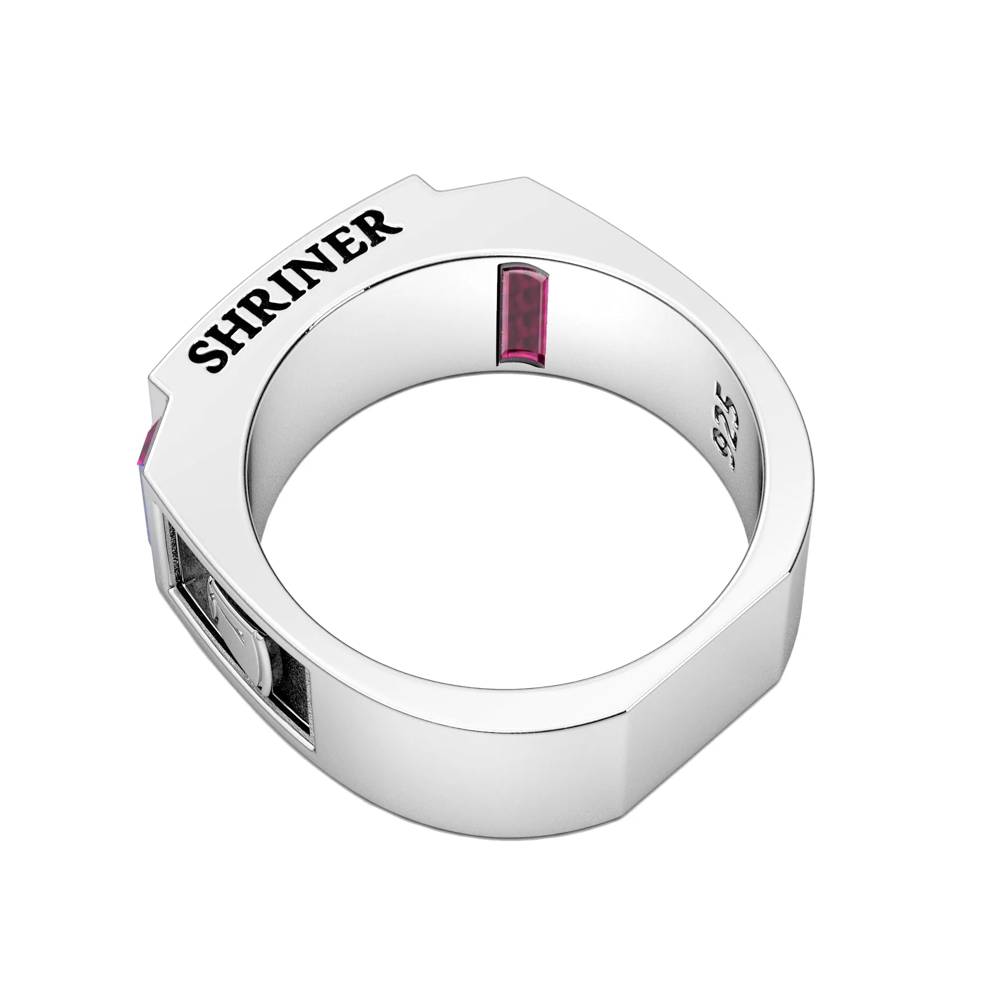 Men's 8mm 925 Sterling Silver Shriner Genuine Red Garnet Masonic Ring