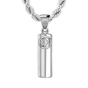 Men's 925 Sterling Silver Jewish Star of David Mezuzah Pendant Necklace, 30mm