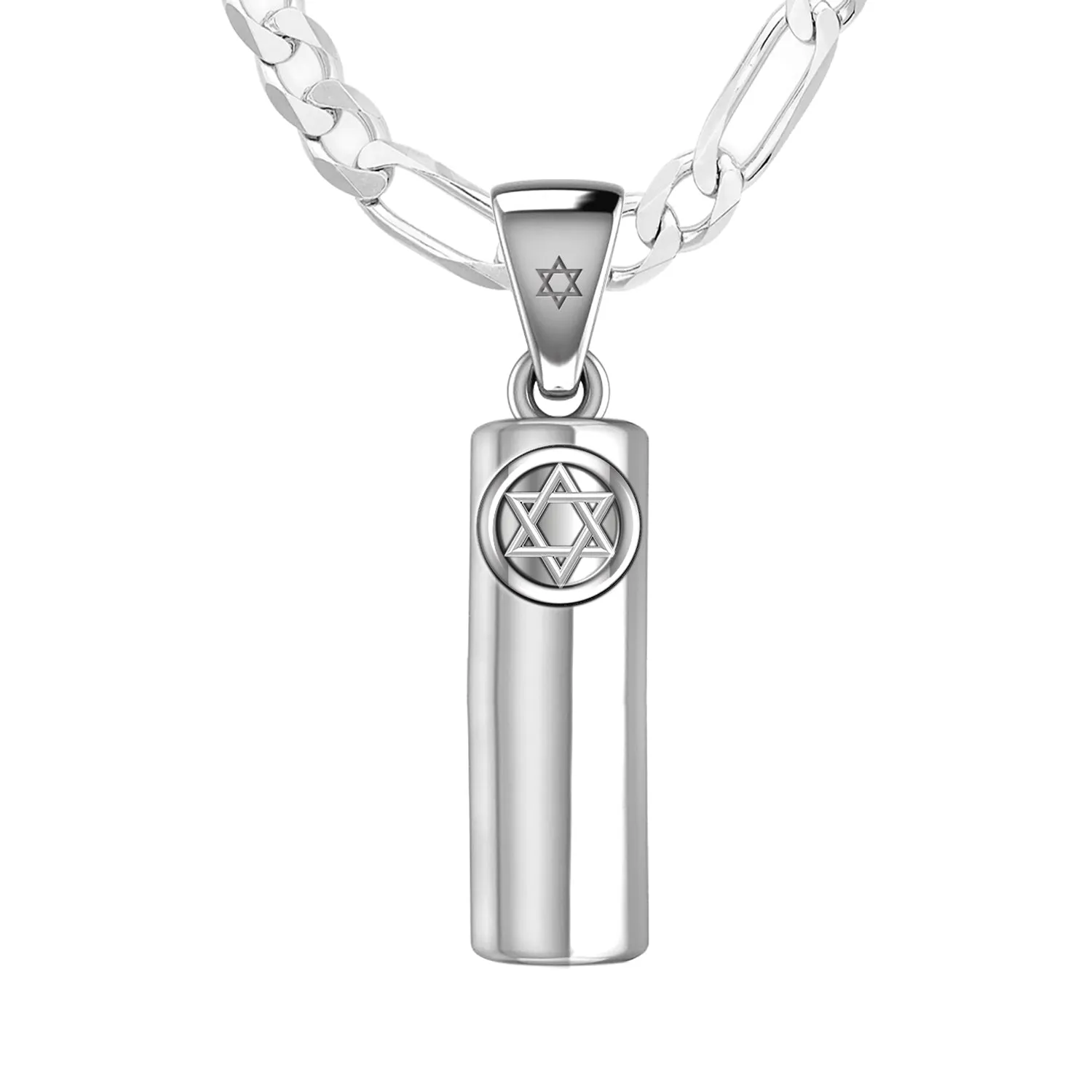 Men's 925 Sterling Silver Jewish Star of David Mezuzah Pendant Necklace, 30mm