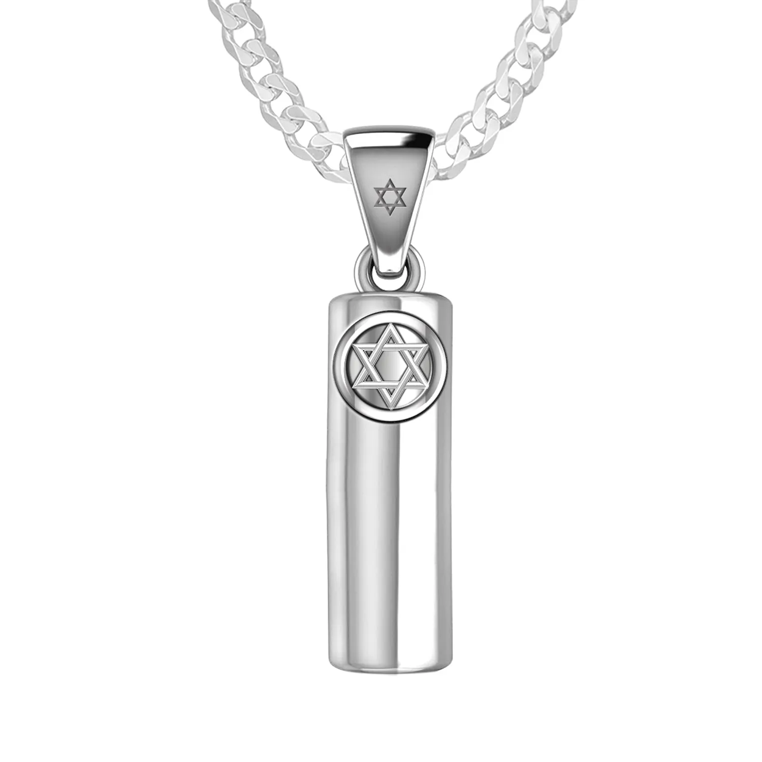 Men's 925 Sterling Silver Jewish Star of David Mezuzah Pendant Necklace, 30mm