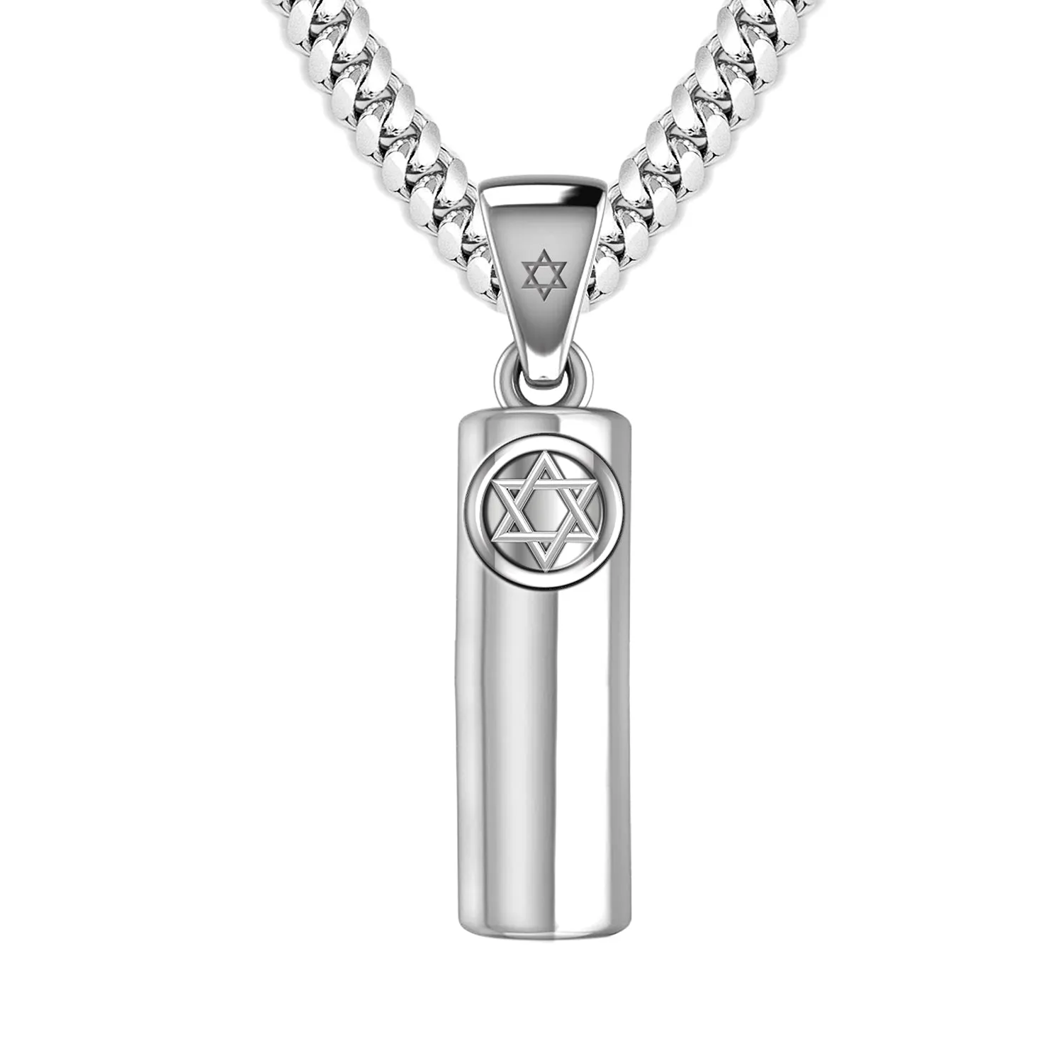 Men's 925 Sterling Silver Jewish Star of David Mezuzah Pendant Necklace, 30mm