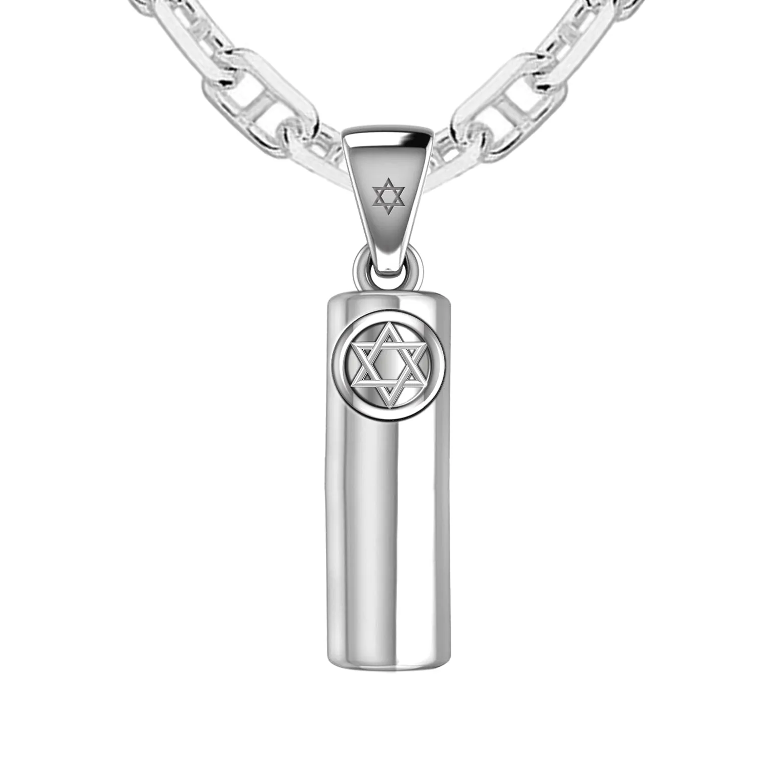 Men's 925 Sterling Silver Jewish Star of David Mezuzah Pendant Necklace, 30mm