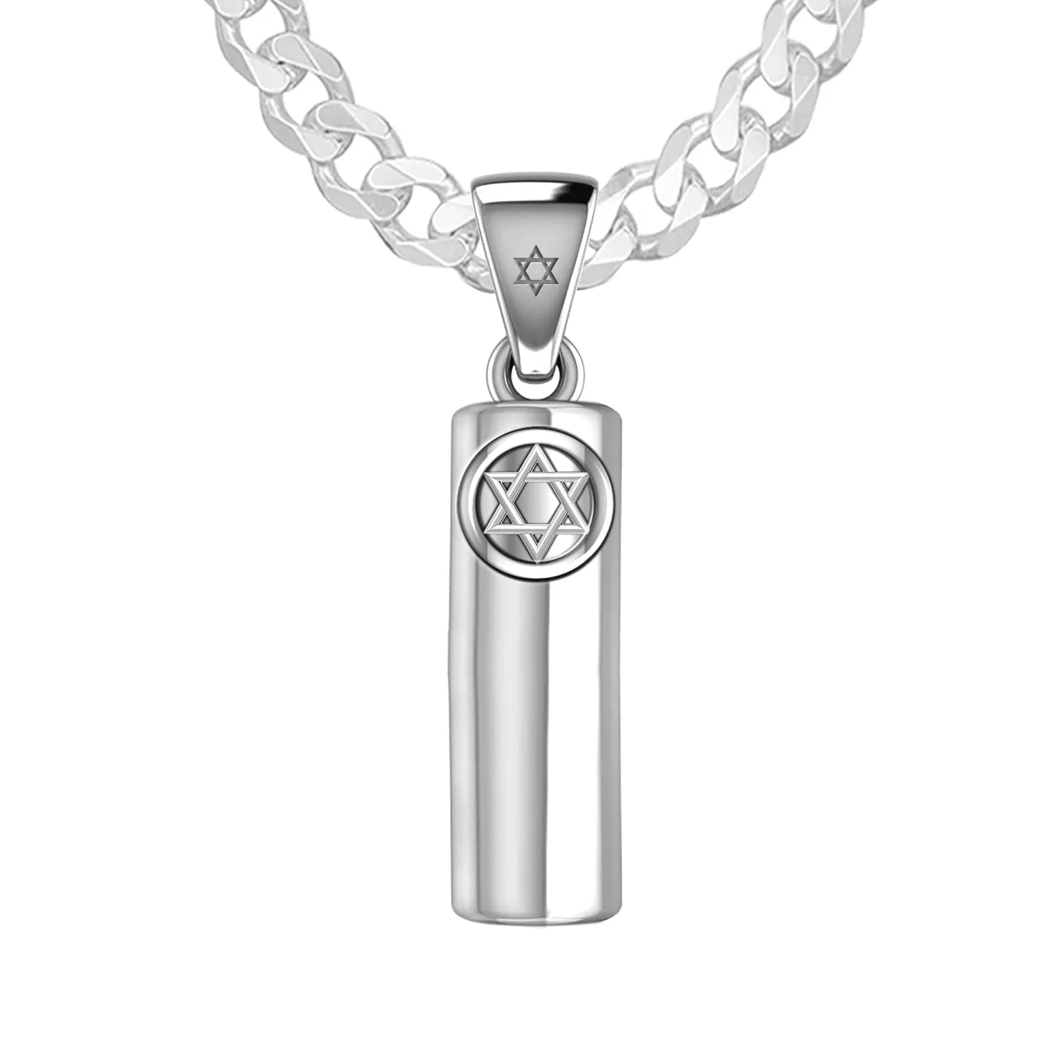 Men's 925 Sterling Silver Jewish Star of David Mezuzah Pendant Necklace, 30mm