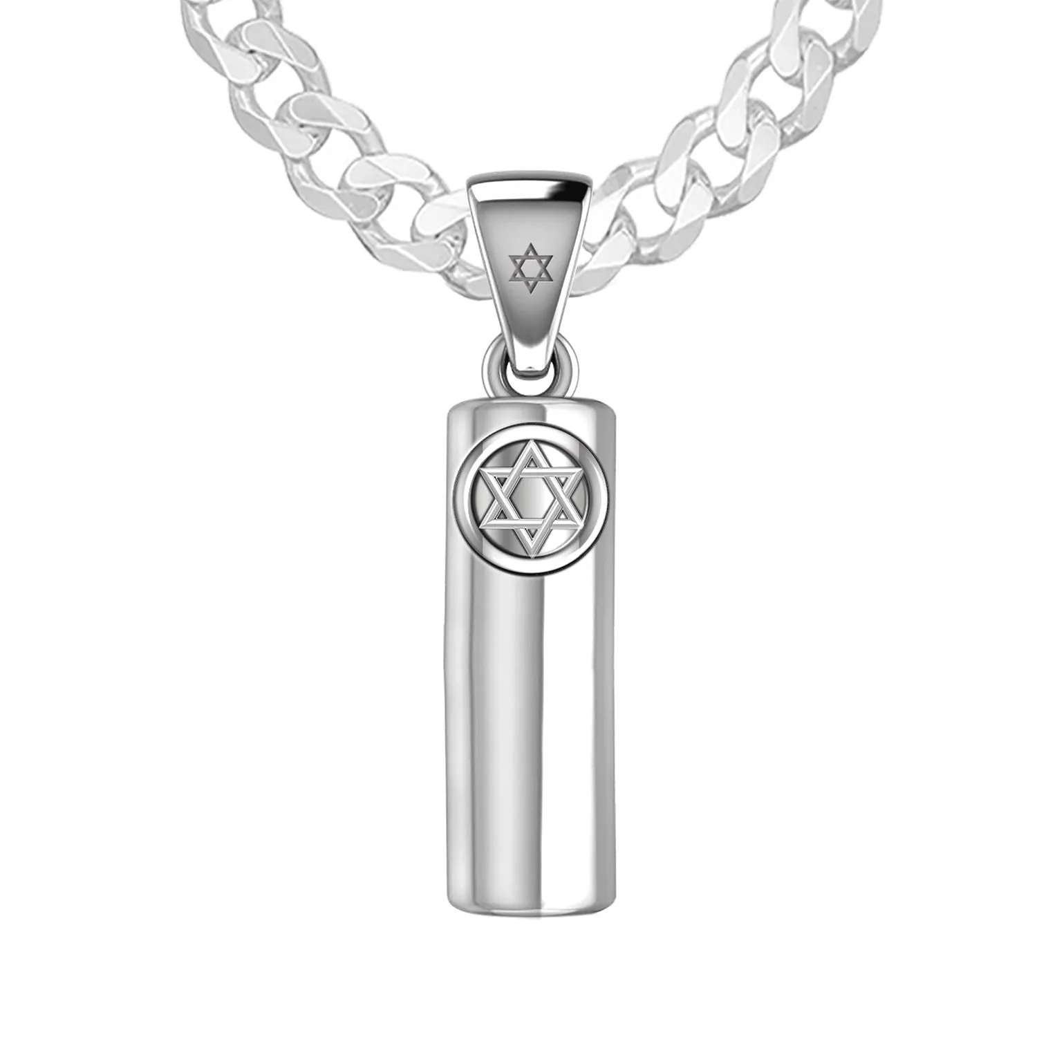 Men's 925 Sterling Silver Jewish Star of David Mezuzah Pendant Necklace, 30mm