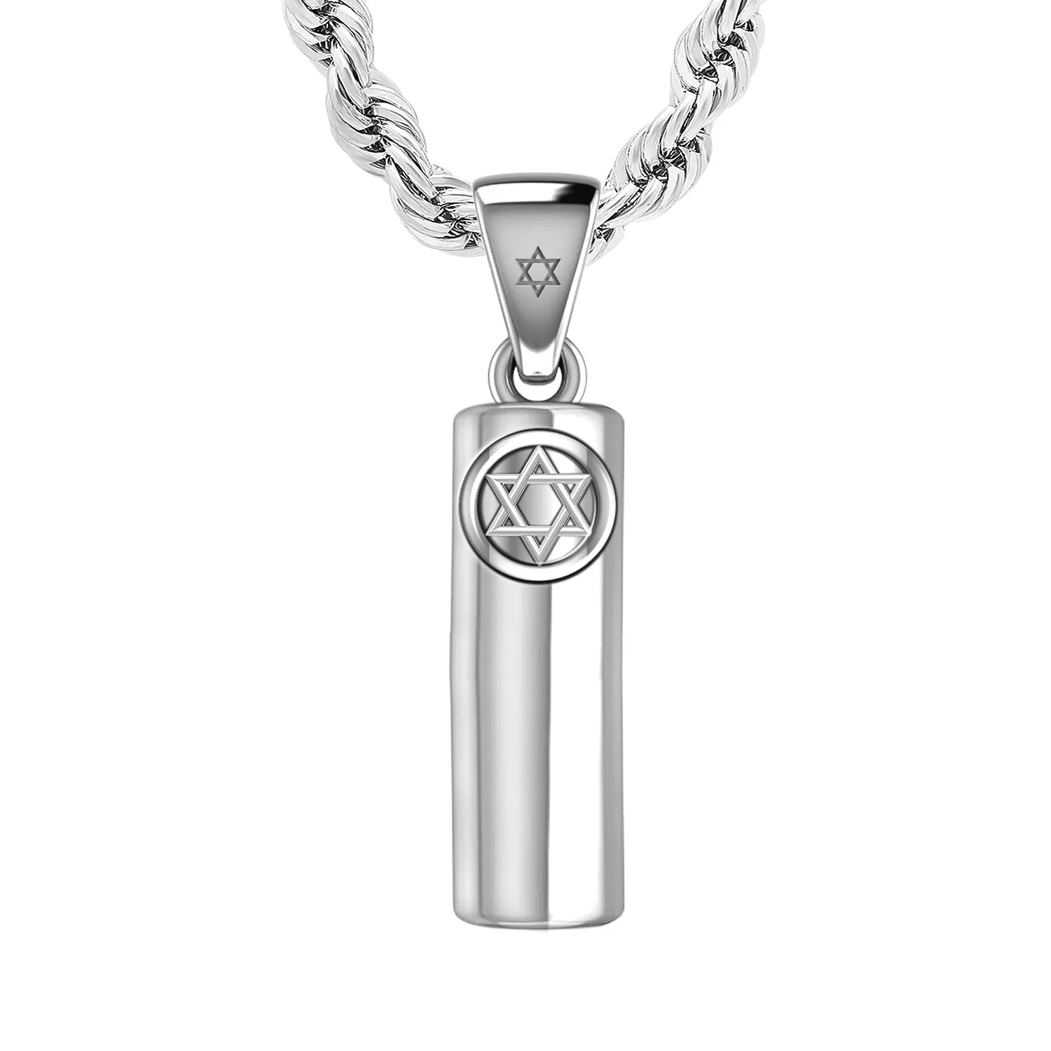 Men's 925 Sterling Silver Jewish Star of David Mezuzah Pendant Necklace, 30mm