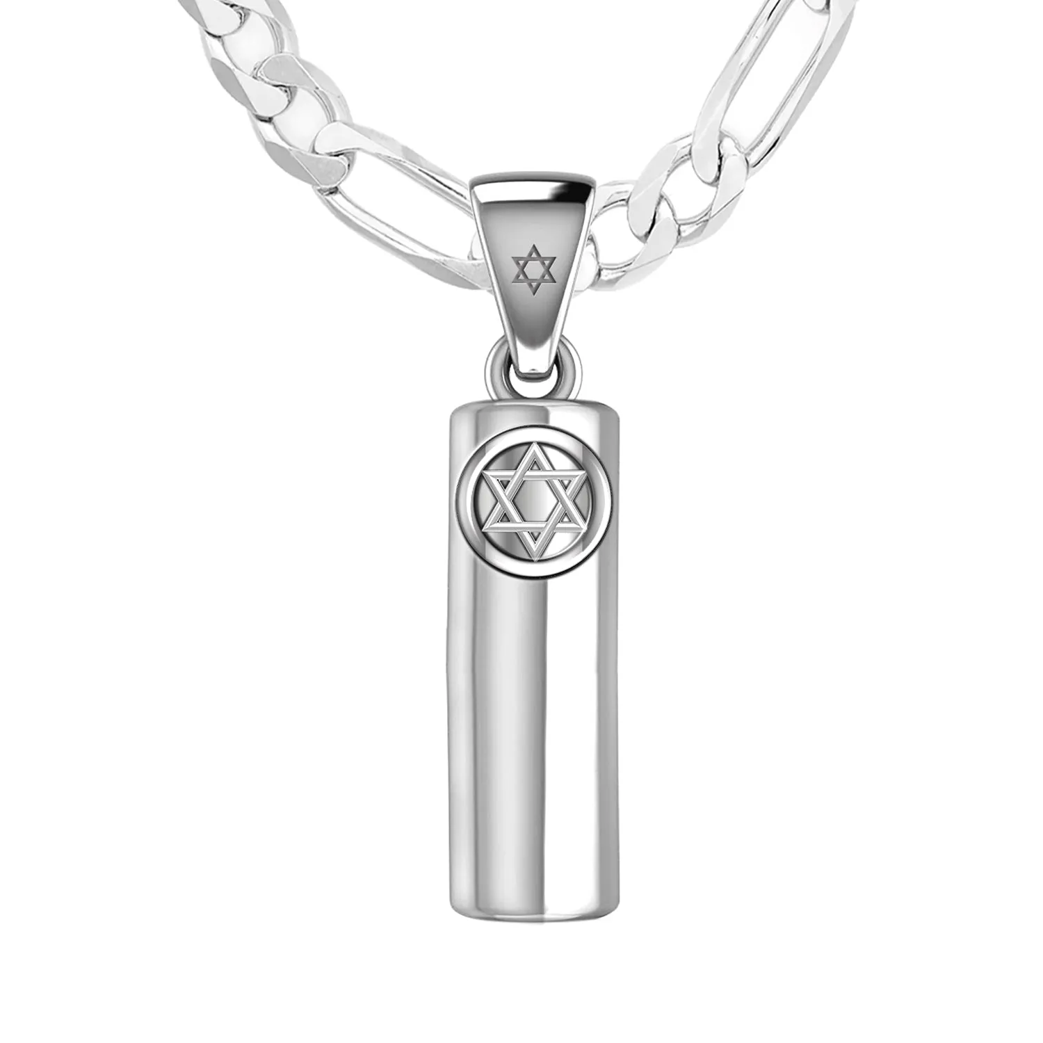 Men's 925 Sterling Silver Jewish Star of David Mezuzah Pendant Necklace, 30mm