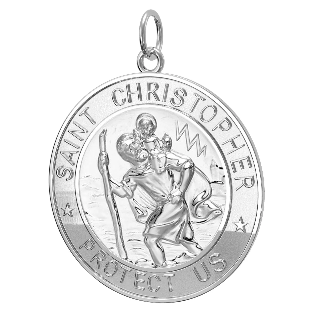 Men's 925 Sterling Silver Saint Christopher Round Polished Pendant Necklace, 33mm