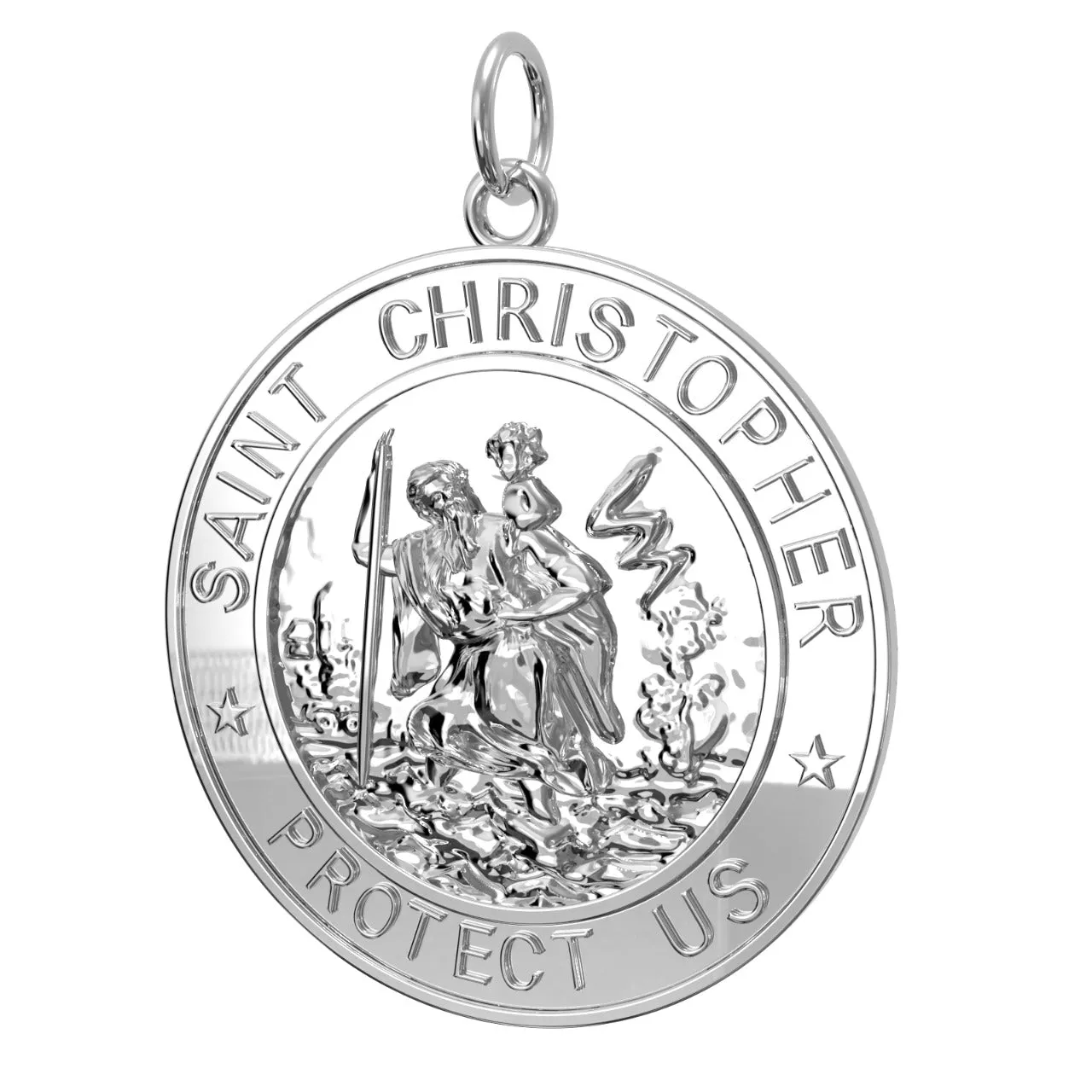 Men's 925 Sterling Silver Saint Christopher Round Polished Pendant Necklace, 33mm