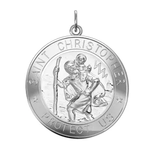 Men's 925 Sterling Silver Saint Christopher Round Polished Pendant Necklace, 33mm