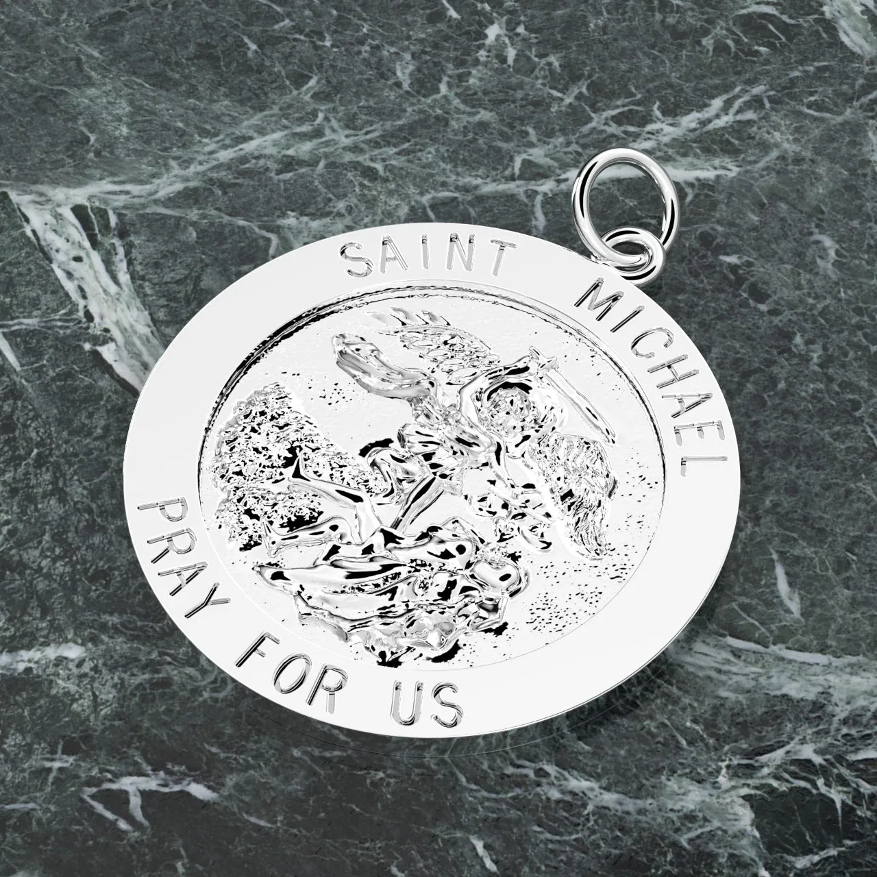 Men's 925 Sterling Silver Saint Michael Round Pendant Necklace, High Polished Finish, 25mm