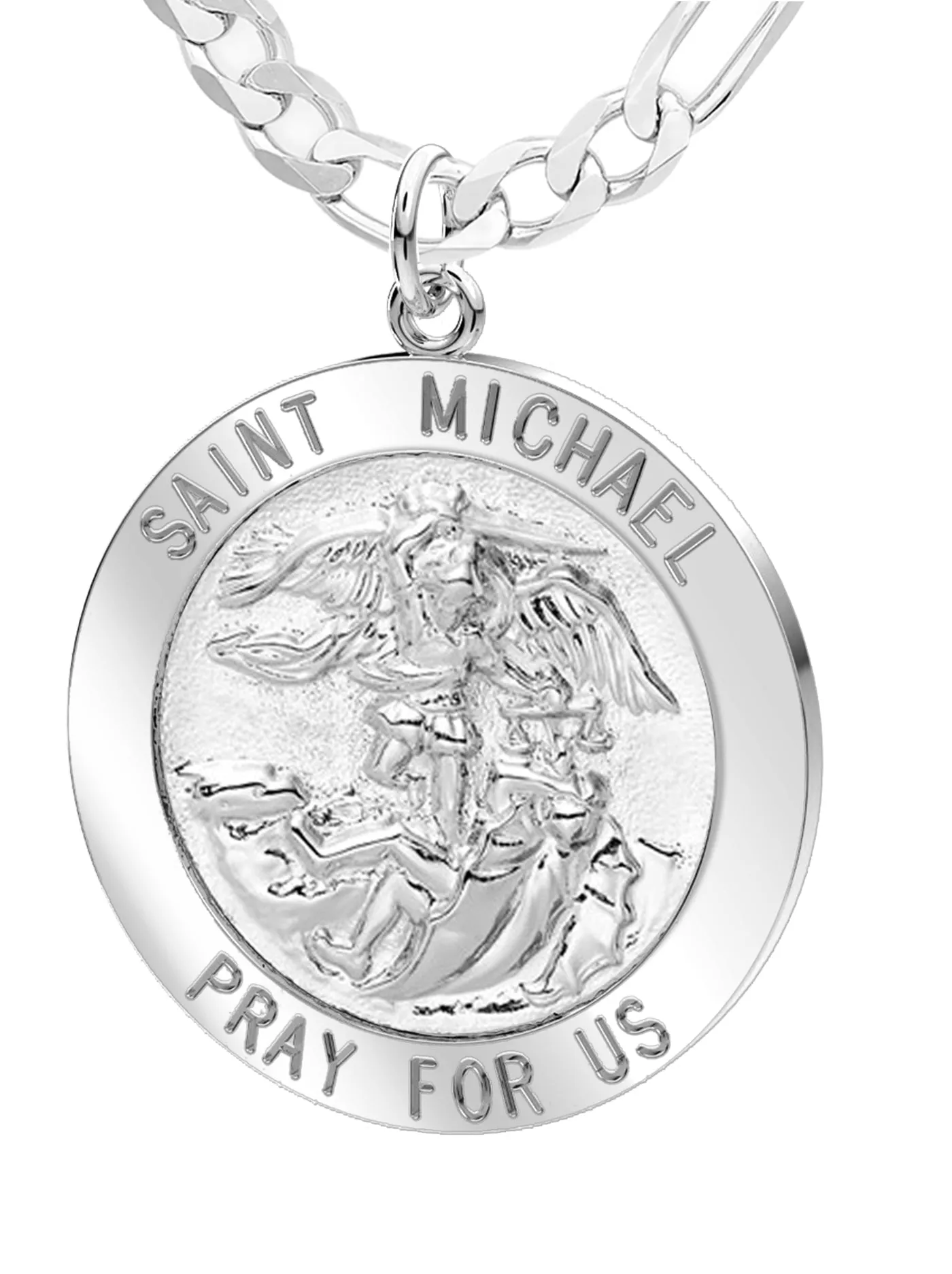 Men's 925 Sterling Silver Saint Michael Round Pendant Necklace, High Polished Finish, 25mm