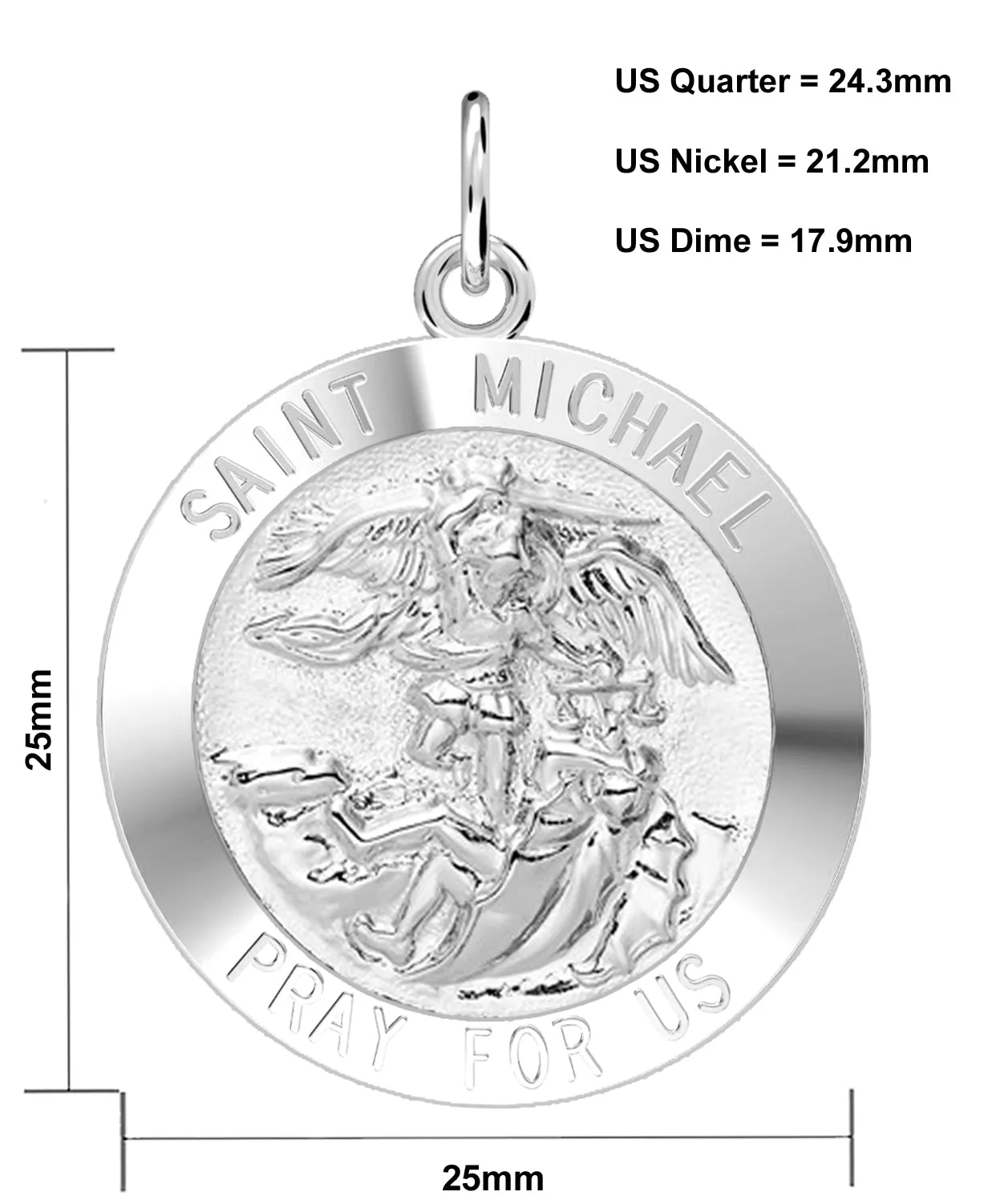 Men's 925 Sterling Silver Saint Michael Round Pendant Necklace, High Polished Finish, 25mm