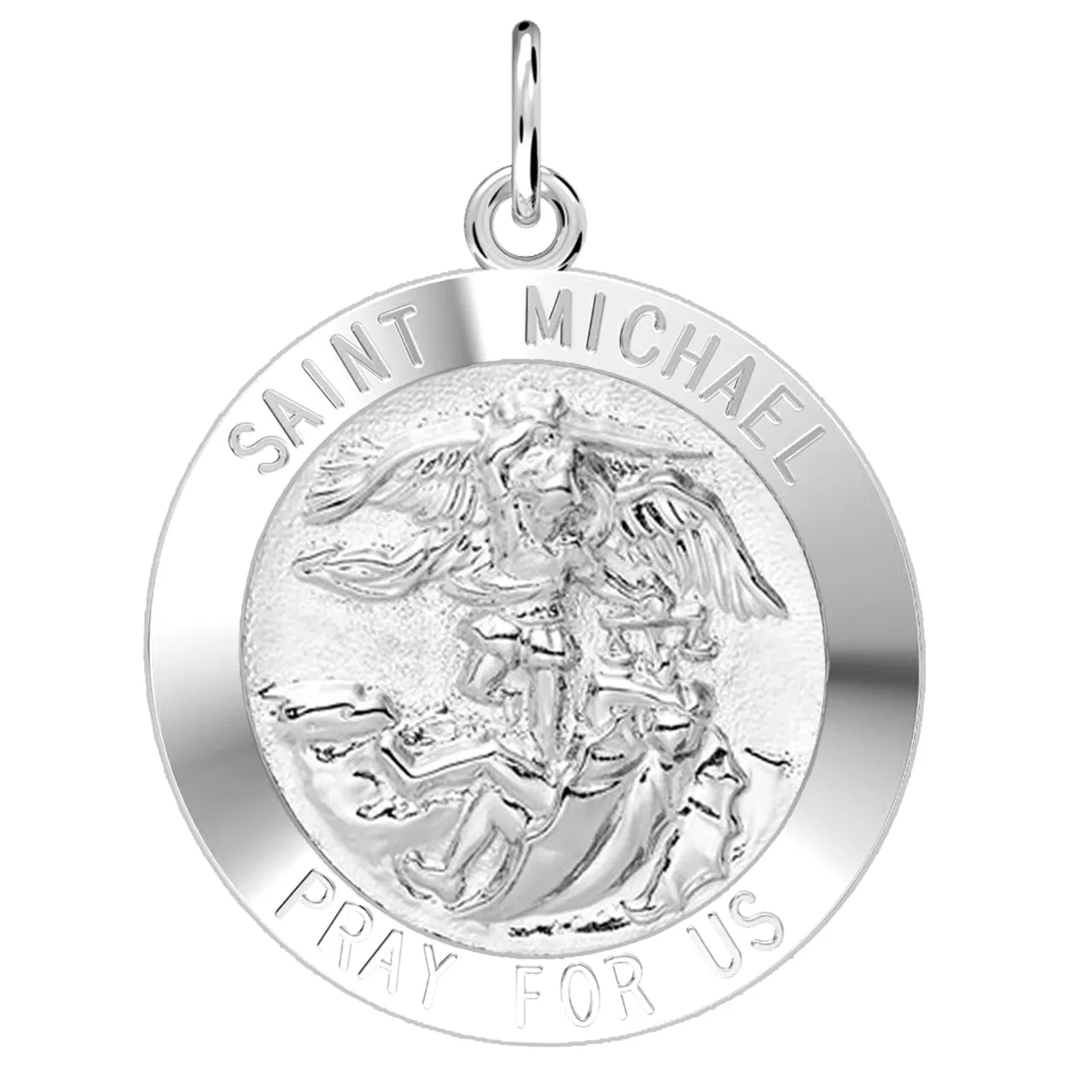 Men's 925 Sterling Silver Saint Michael Round Pendant Necklace, High Polished Finish, 25mm