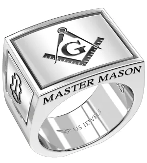 Men's Heavy 925 Sterling Silver Freemason Master Mason Ring Band