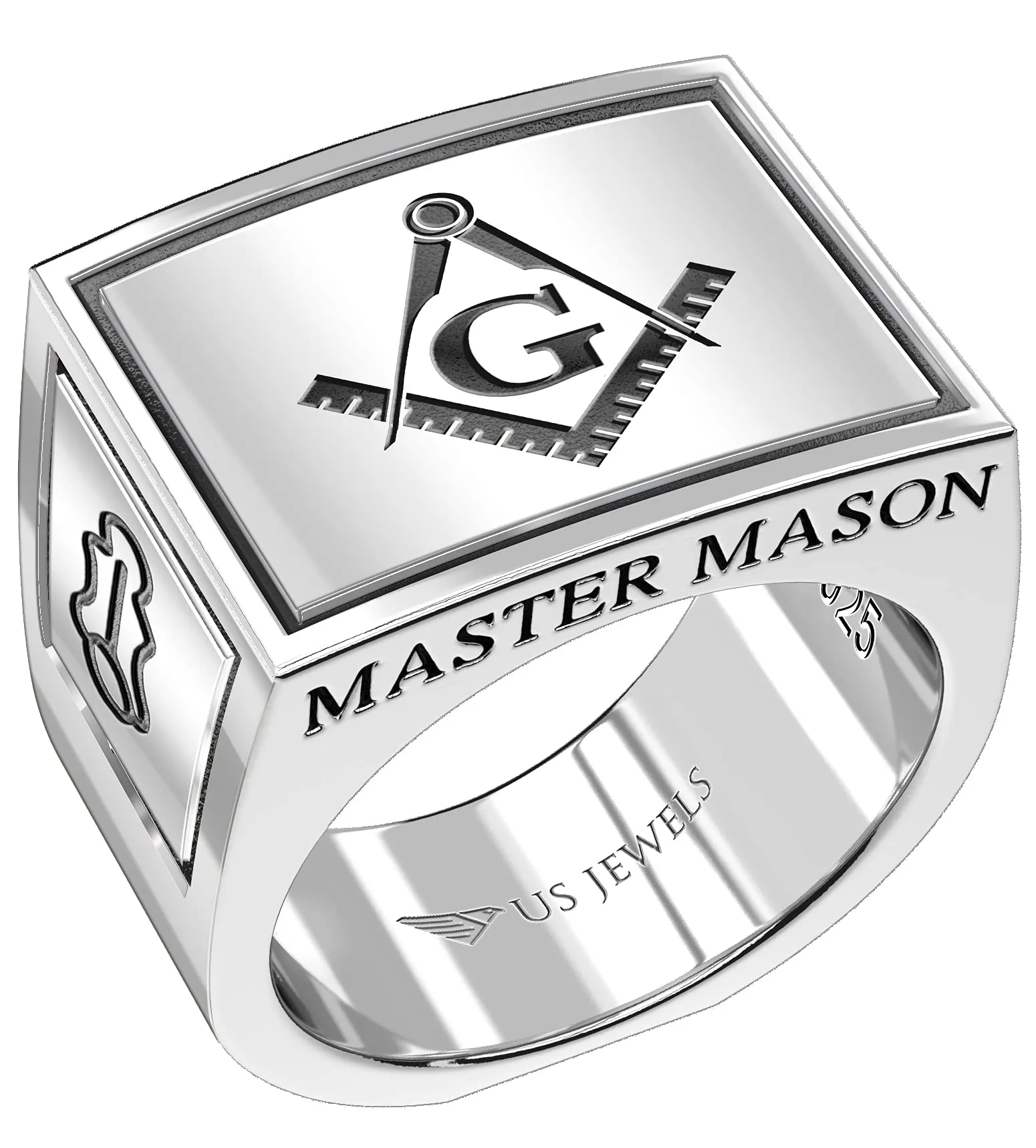 Men's Heavy 925 Sterling Silver Freemason Master Mason Ring Band