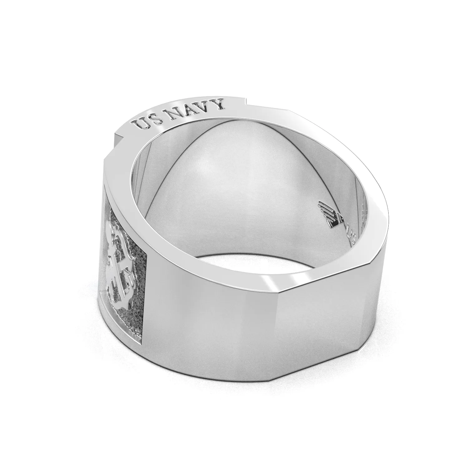 Men's Heavy 925 Sterling Silver US Navy Ring Band w/ Synthetic Sapphires