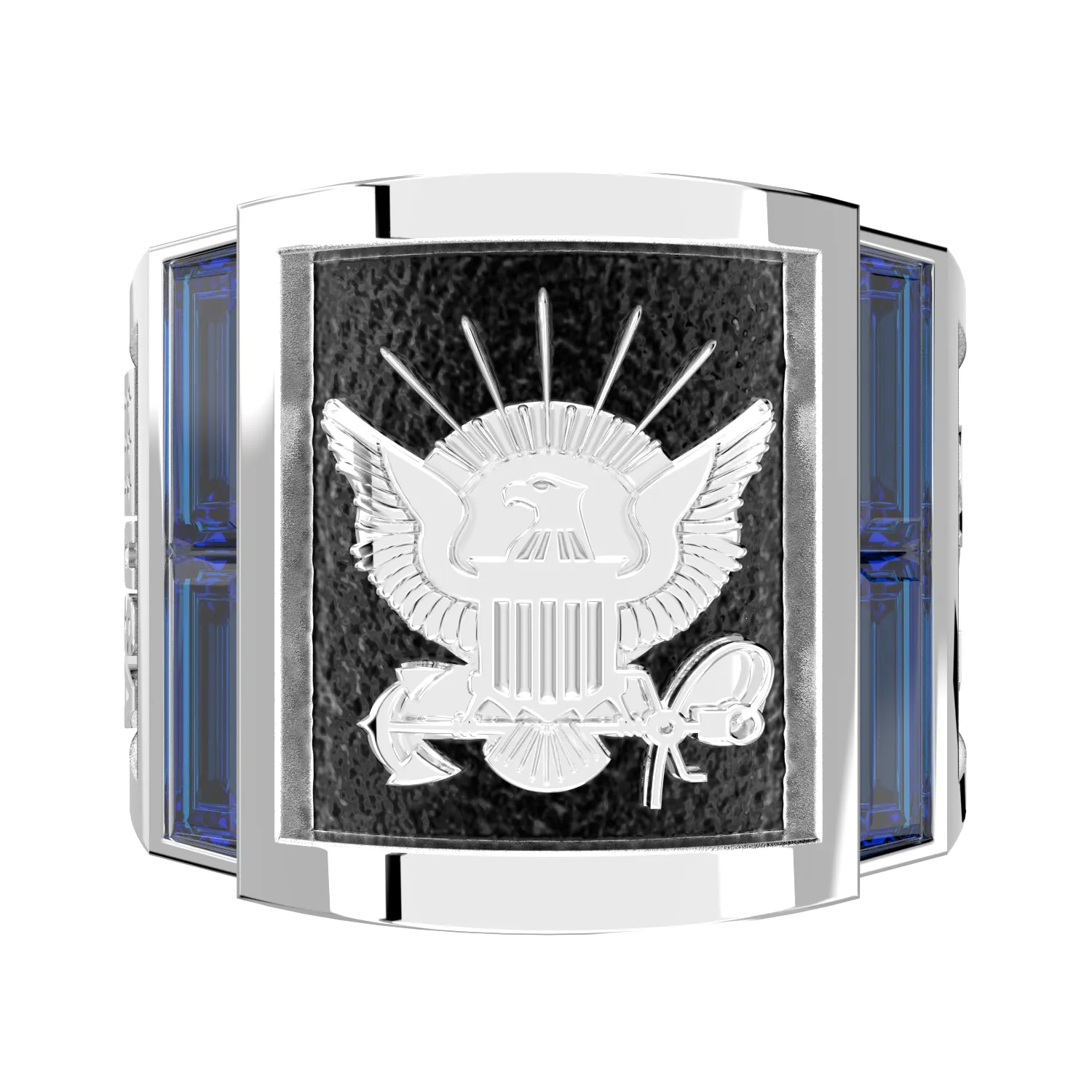 Men's Heavy 925 Sterling Silver US Navy Ring Band w/ Synthetic Sapphires
