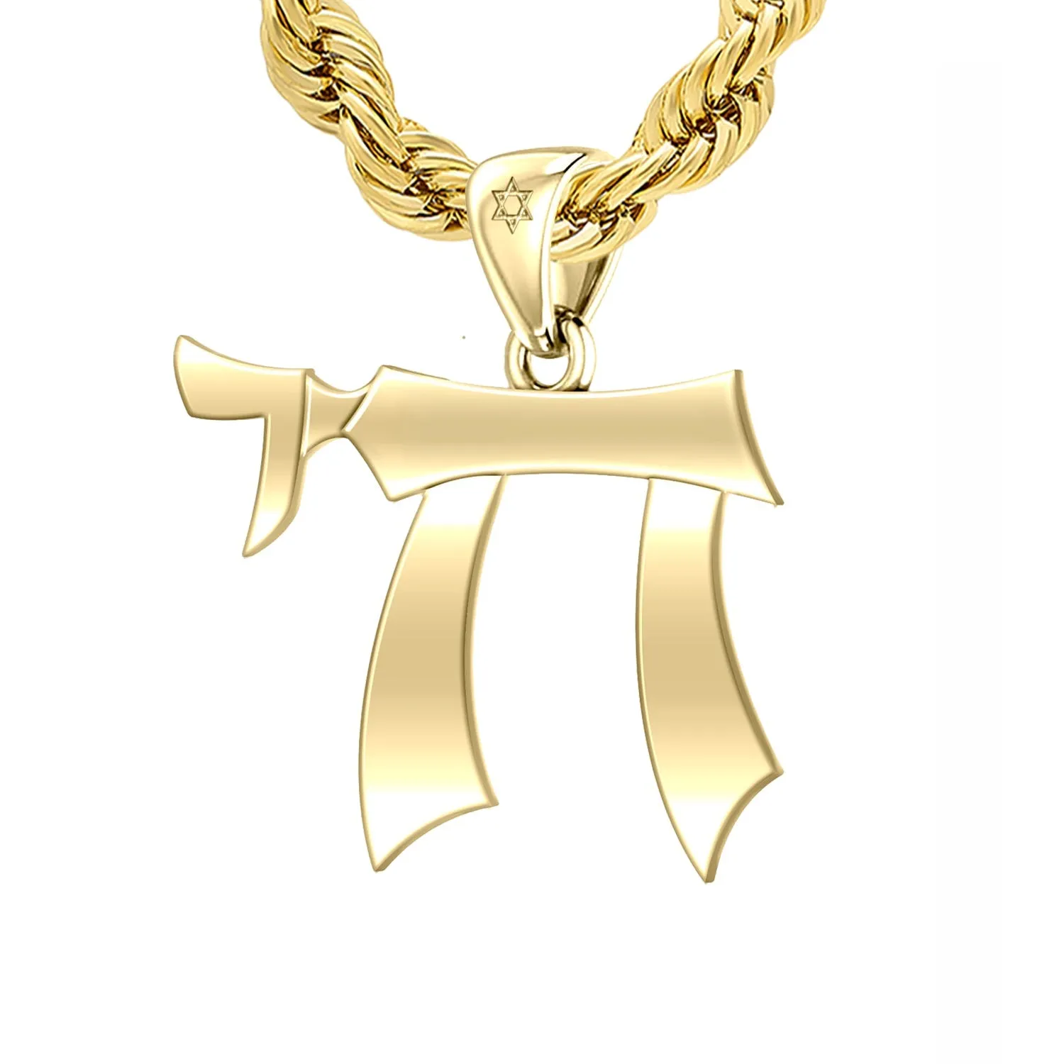 Men's Large 10K or 14K Yellow Gold Jewish Chai Sign of Life Pendant Necklace, 32mm