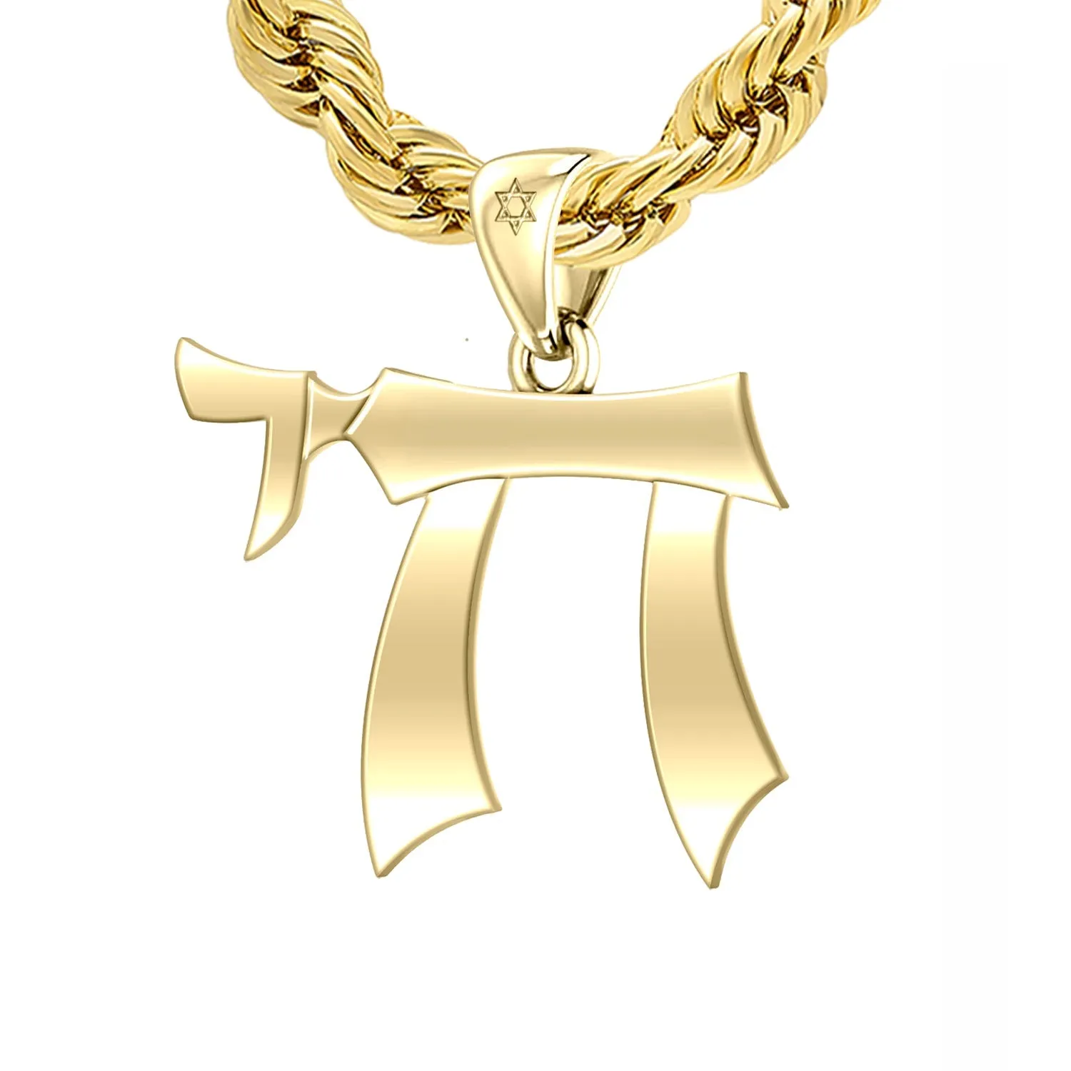 Men's Large 10K or 14K Yellow Gold Jewish Chai Sign of Life Pendant Necklace, 32mm