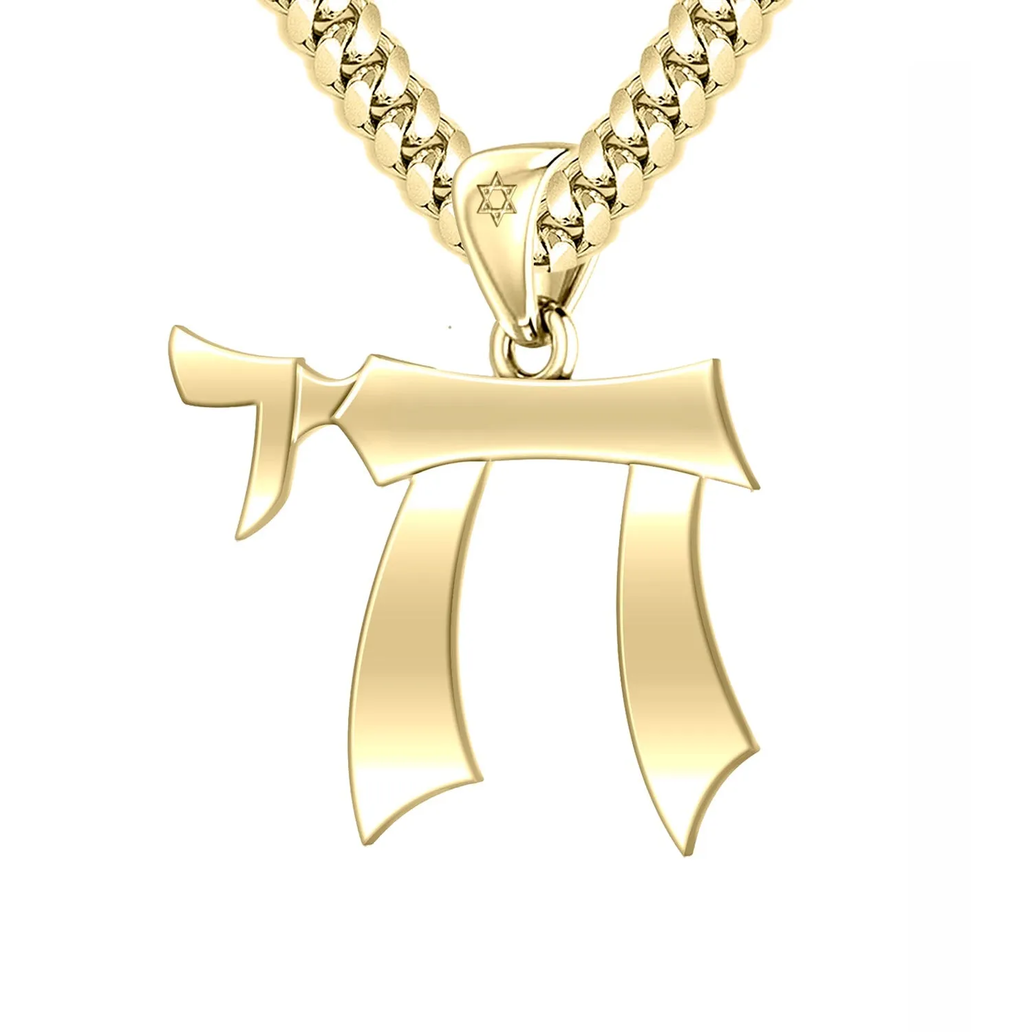 Men's Large 10K or 14K Yellow Gold Jewish Chai Sign of Life Pendant Necklace, 32mm