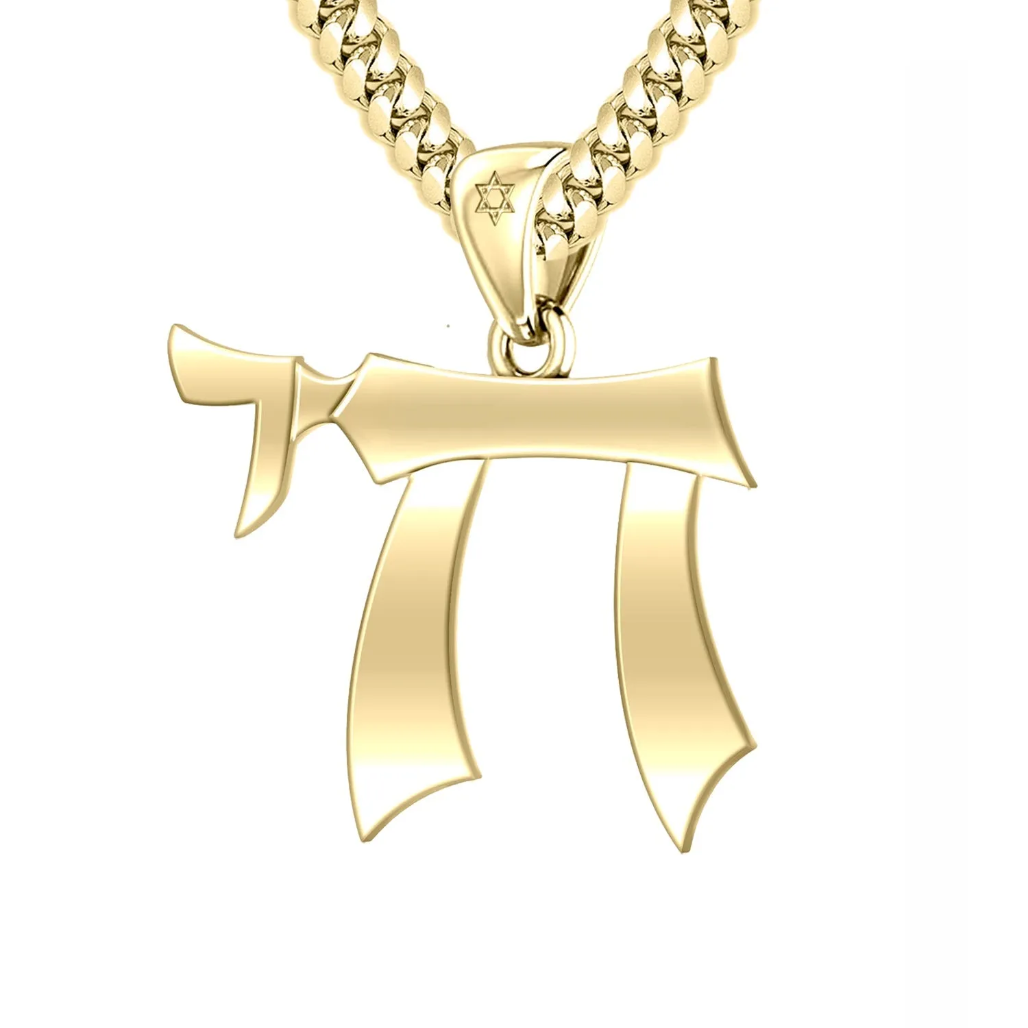 Men's Large 10K or 14K Yellow Gold Jewish Chai Sign of Life Pendant Necklace, 32mm