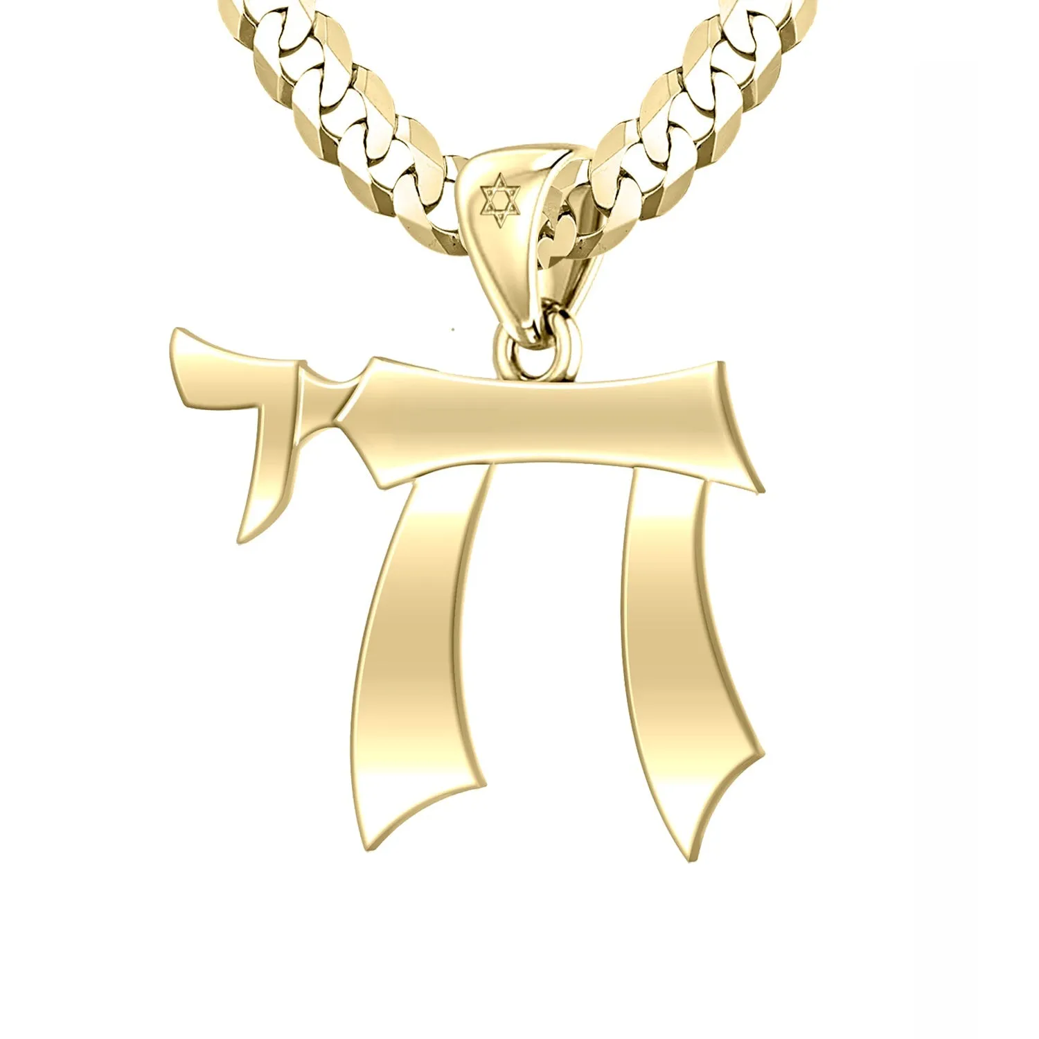 Men's Large 10K or 14K Yellow Gold Jewish Chai Sign of Life Pendant Necklace, 32mm
