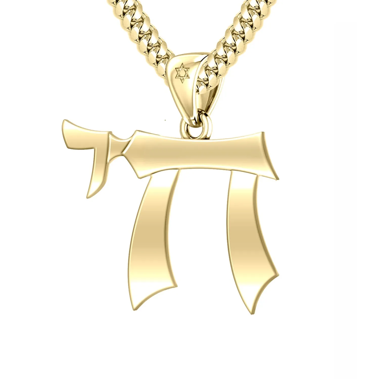 Men's Large 10K or 14K Yellow Gold Jewish Chai Sign of Life Pendant Necklace, 32mm