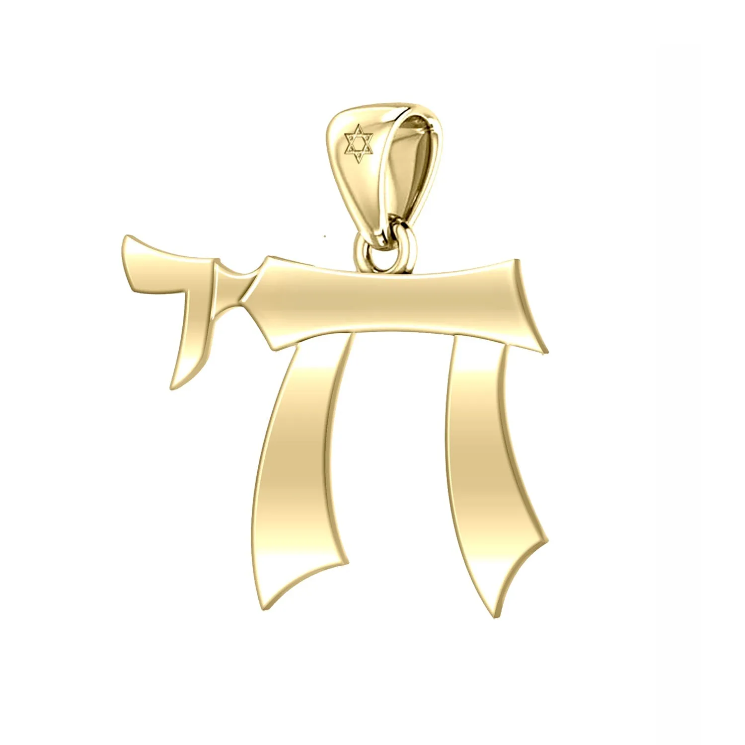 Men's Large 10K or 14K Yellow Gold Jewish Chai Sign of Life Pendant Necklace, 32mm