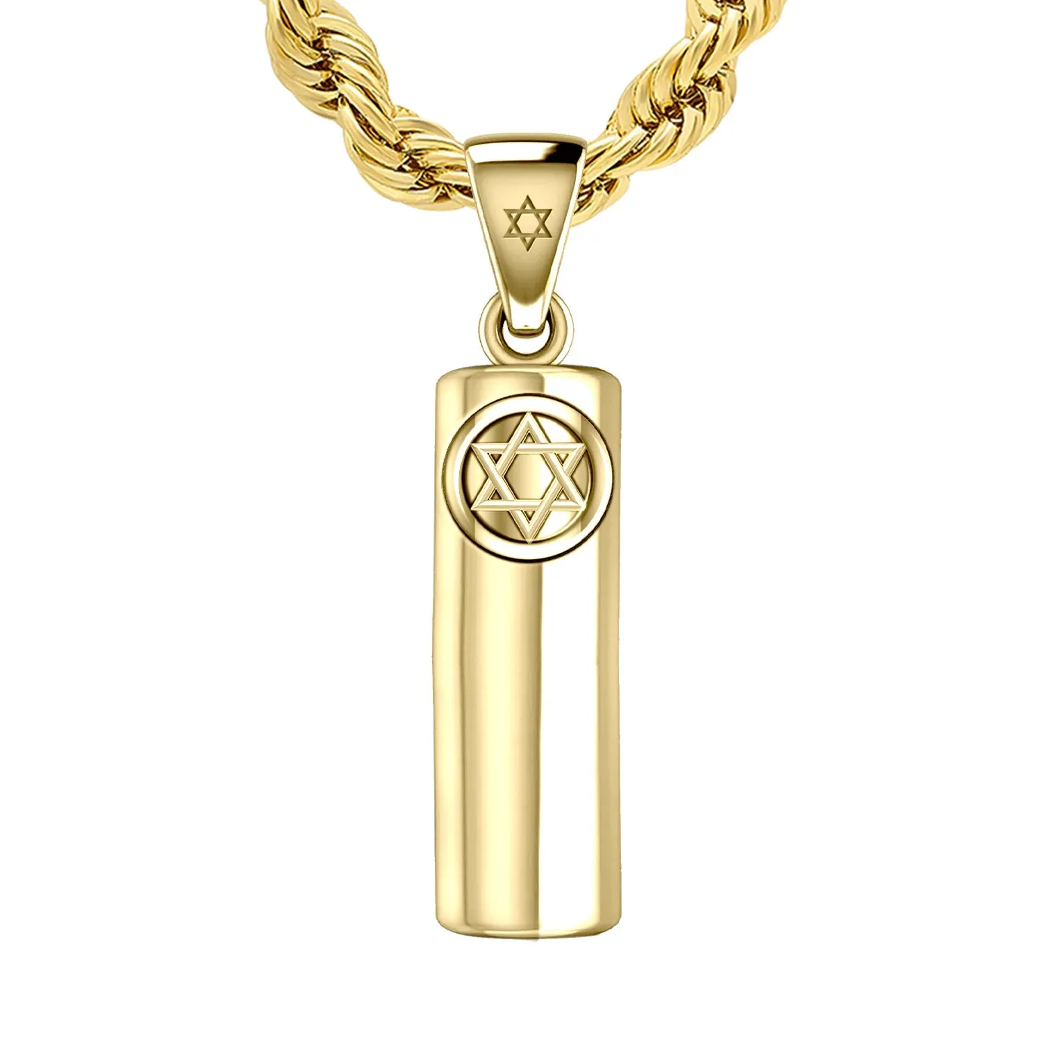 Men's Large 10K or 14K Yellow Gold Jewish Star of David Mezuzah Pendant Necklace, 40mm