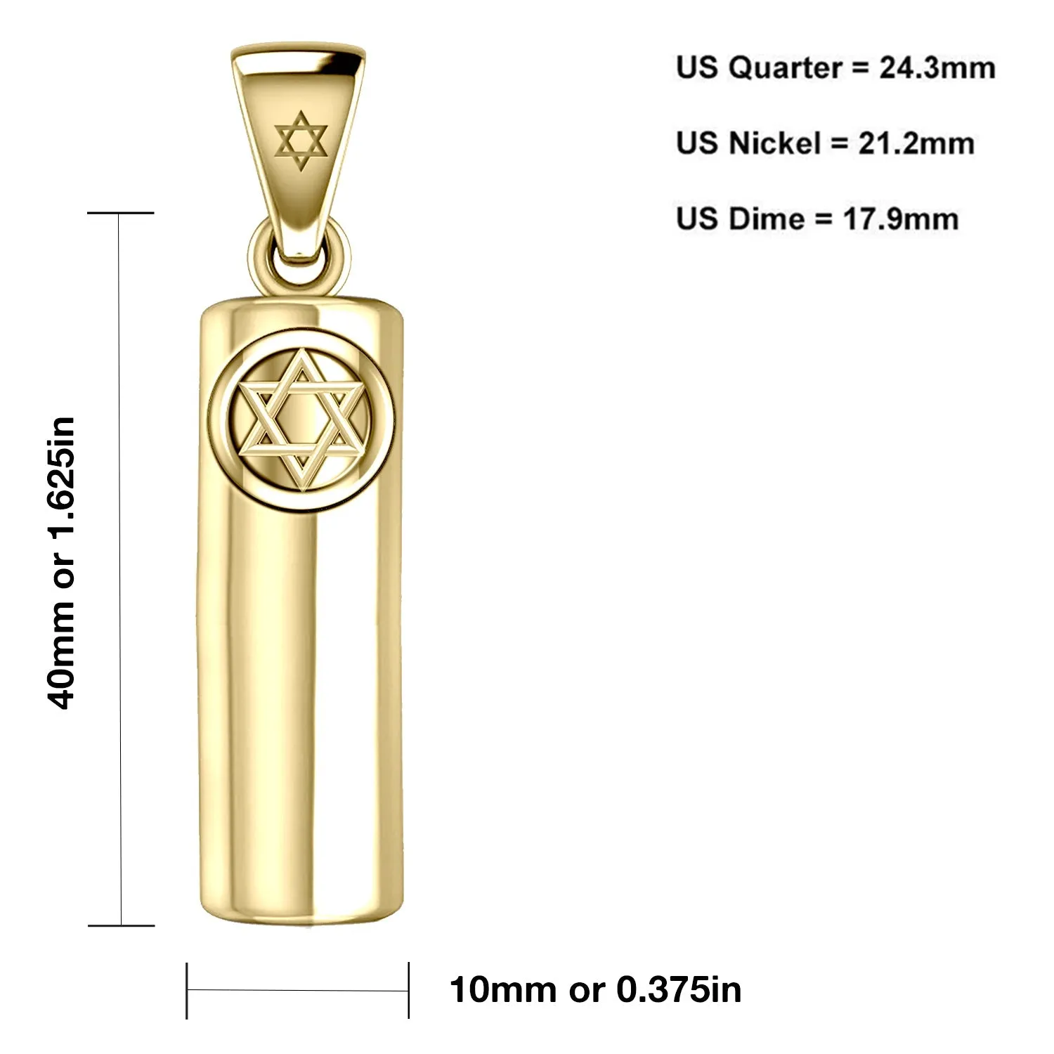 Men's Large 10K or 14K Yellow Gold Jewish Star of David Mezuzah Pendant Necklace, 40mm