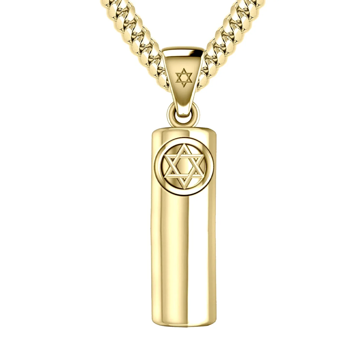 Men's Large 10K or 14K Yellow Gold Jewish Star of David Mezuzah Pendant Necklace, 40mm