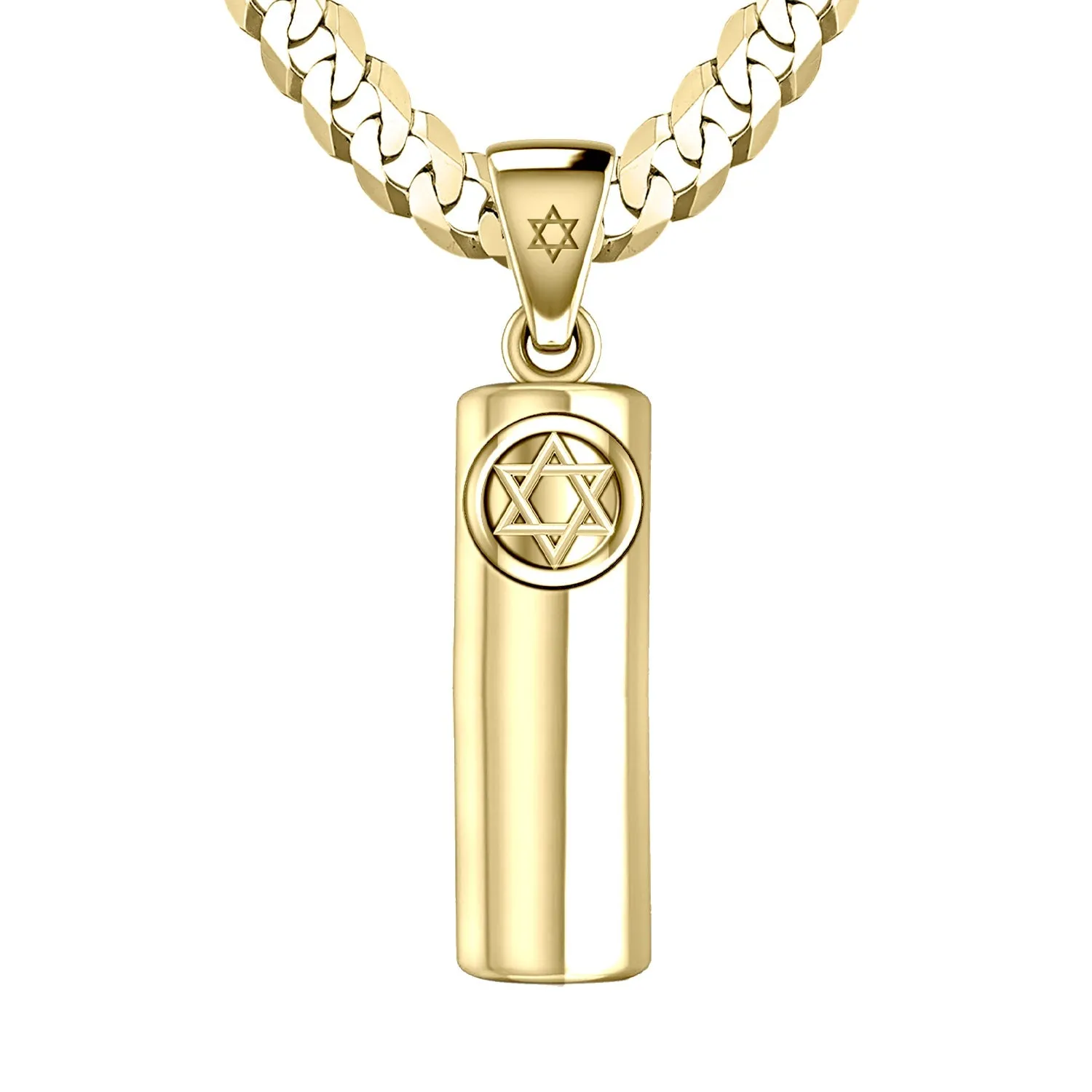 Men's Large 10K or 14K Yellow Gold Jewish Star of David Mezuzah Pendant Necklace, 40mm