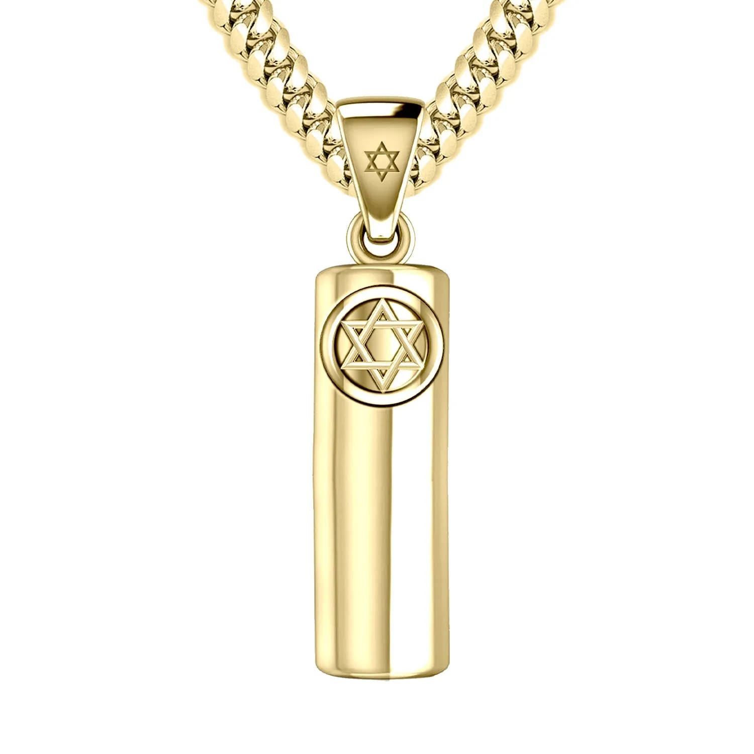 Men's Large 10K or 14K Yellow Gold Jewish Star of David Mezuzah Pendant Necklace, 40mm