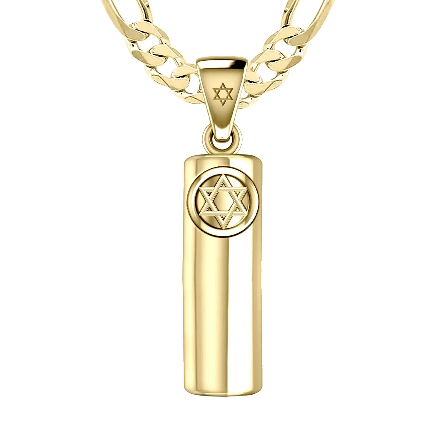 Men's Large 10K or 14K Yellow Gold Jewish Star of David Mezuzah Pendant Necklace, 40mm