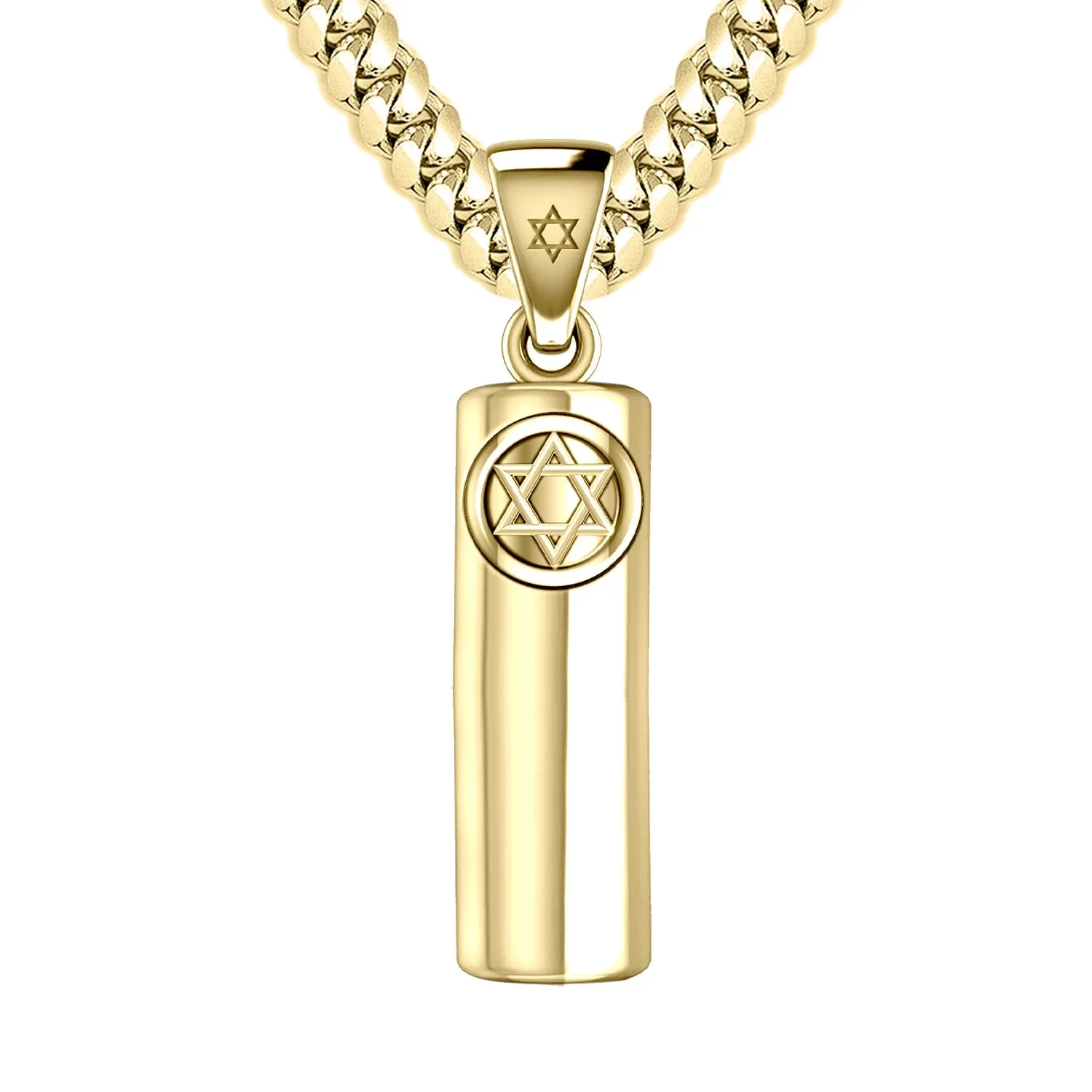 Men's Large 10K or 14K Yellow Gold Jewish Star of David Mezuzah Pendant Necklace, 40mm