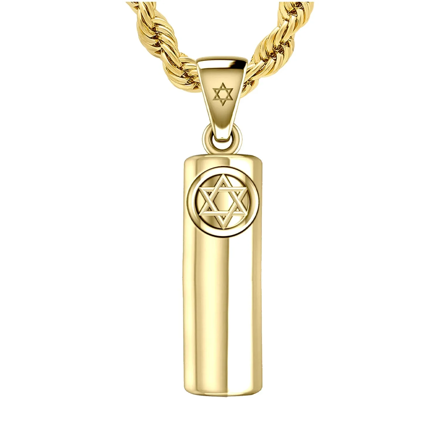 Men's Large 10K or 14K Yellow Gold Jewish Star of David Mezuzah Pendant Necklace, 40mm