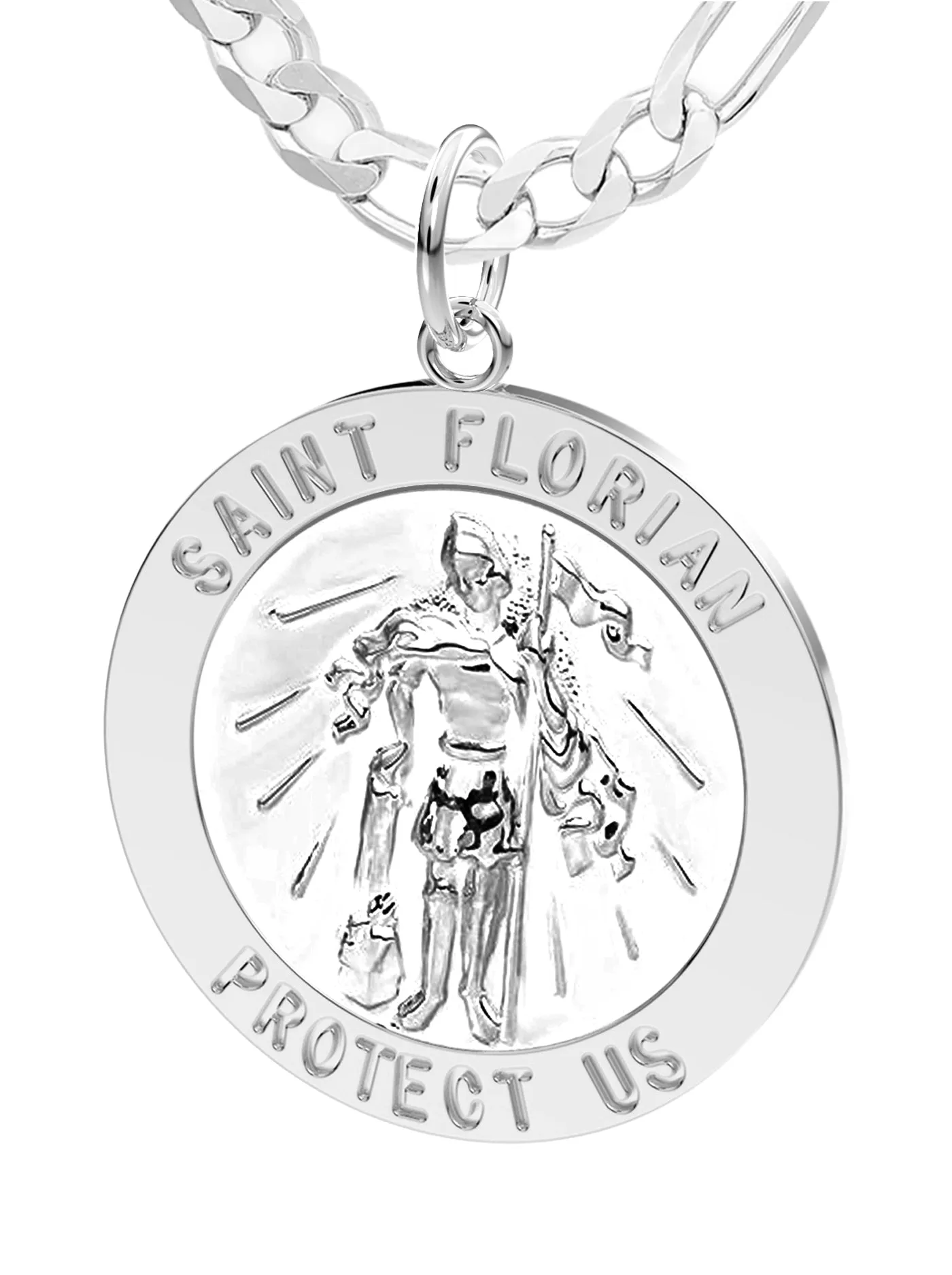 Men's Solid 925 Sterling Silver Saint Florian Polished Pendant Necklace, 25mm