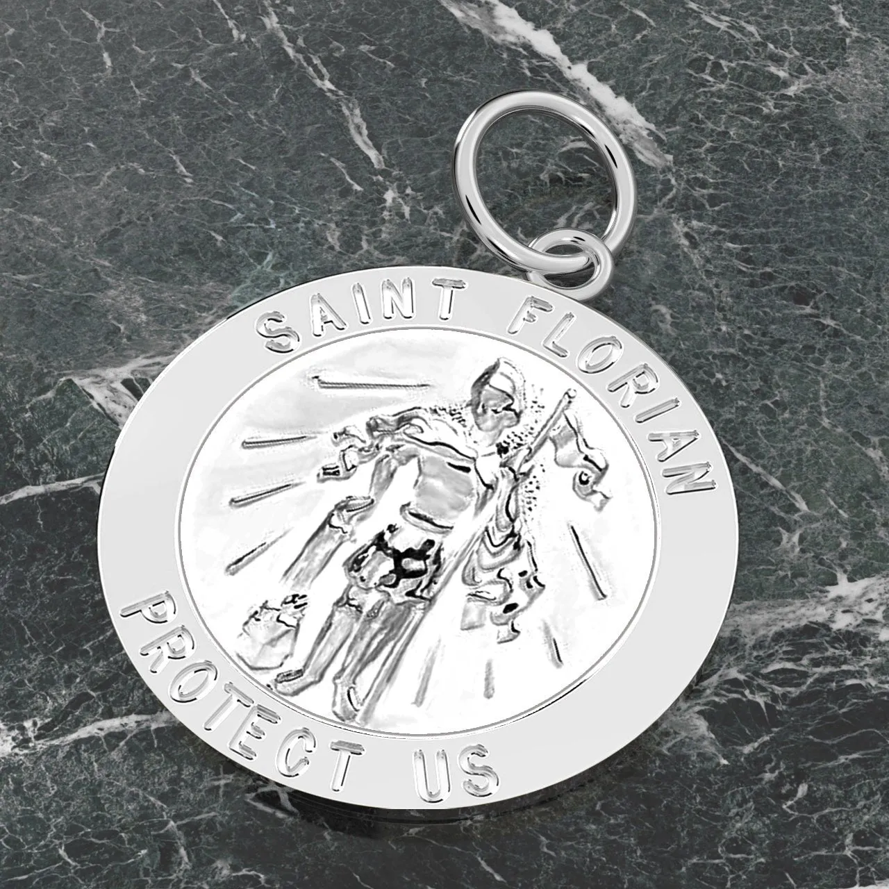 Men's Solid 925 Sterling Silver Saint Florian Polished Pendant Necklace, 25mm
