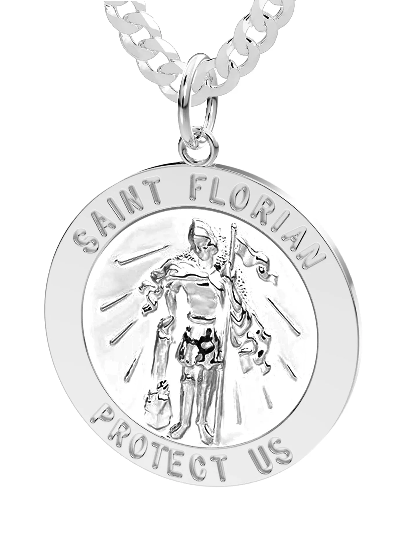 Men's Solid 925 Sterling Silver Saint Florian Polished Pendant Necklace, 25mm
