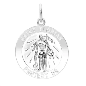 Men's Solid 925 Sterling Silver Saint Florian Polished Pendant Necklace, 25mm