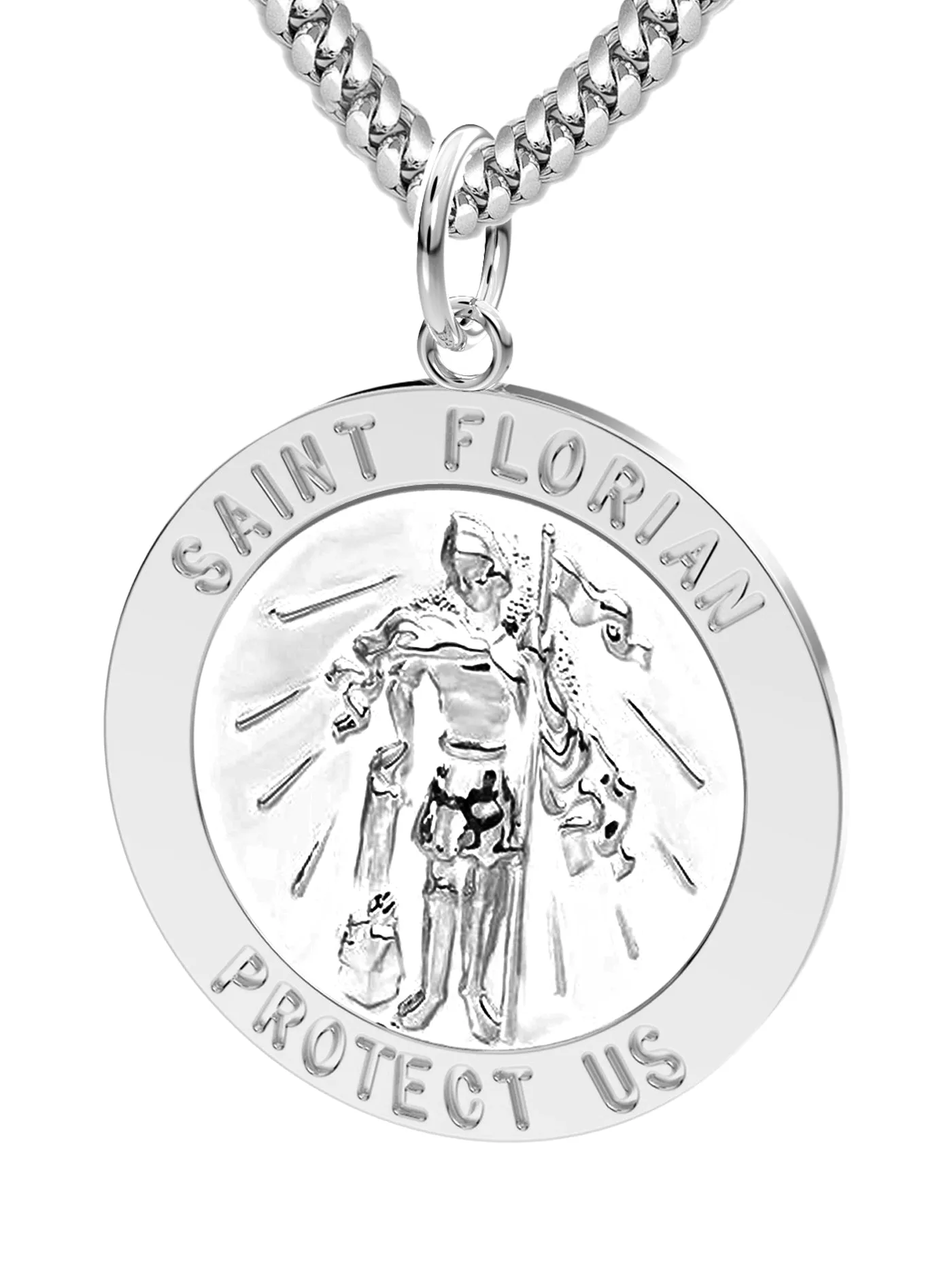 Men's Solid 925 Sterling Silver Saint Florian Polished Pendant Necklace, 25mm