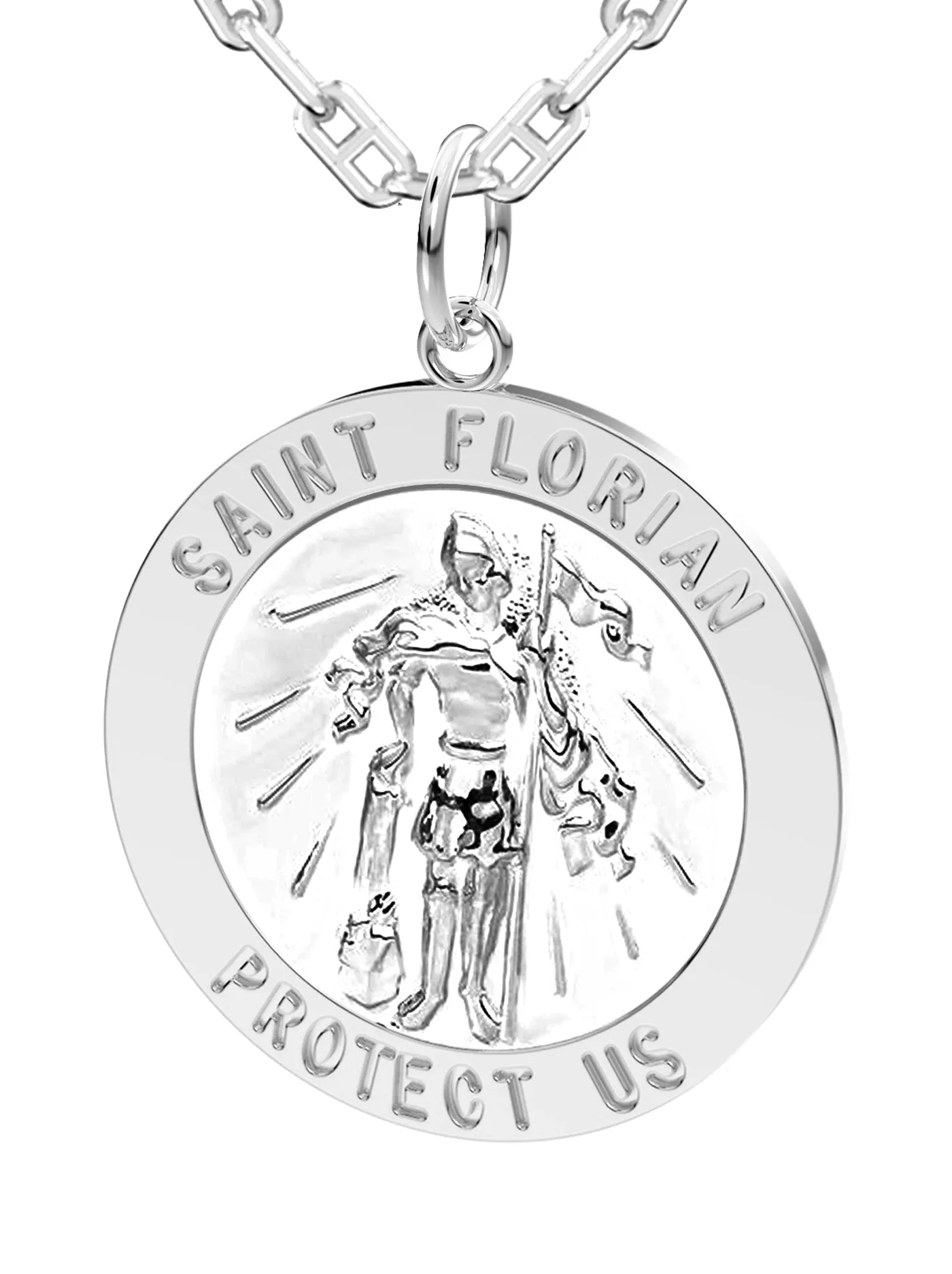 Men's Solid 925 Sterling Silver Saint Florian Polished Pendant Necklace, 25mm
