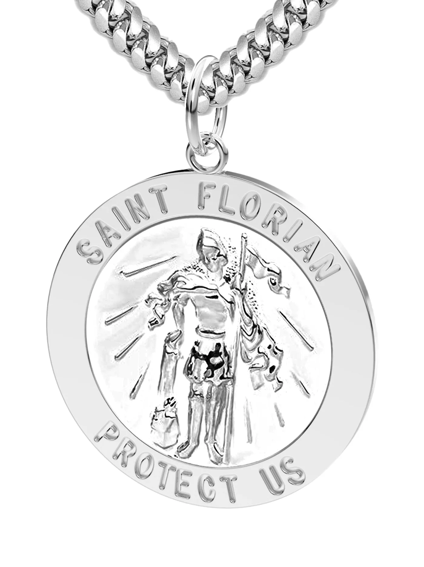 Men's Solid 925 Sterling Silver Saint Florian Polished Pendant Necklace, 25mm