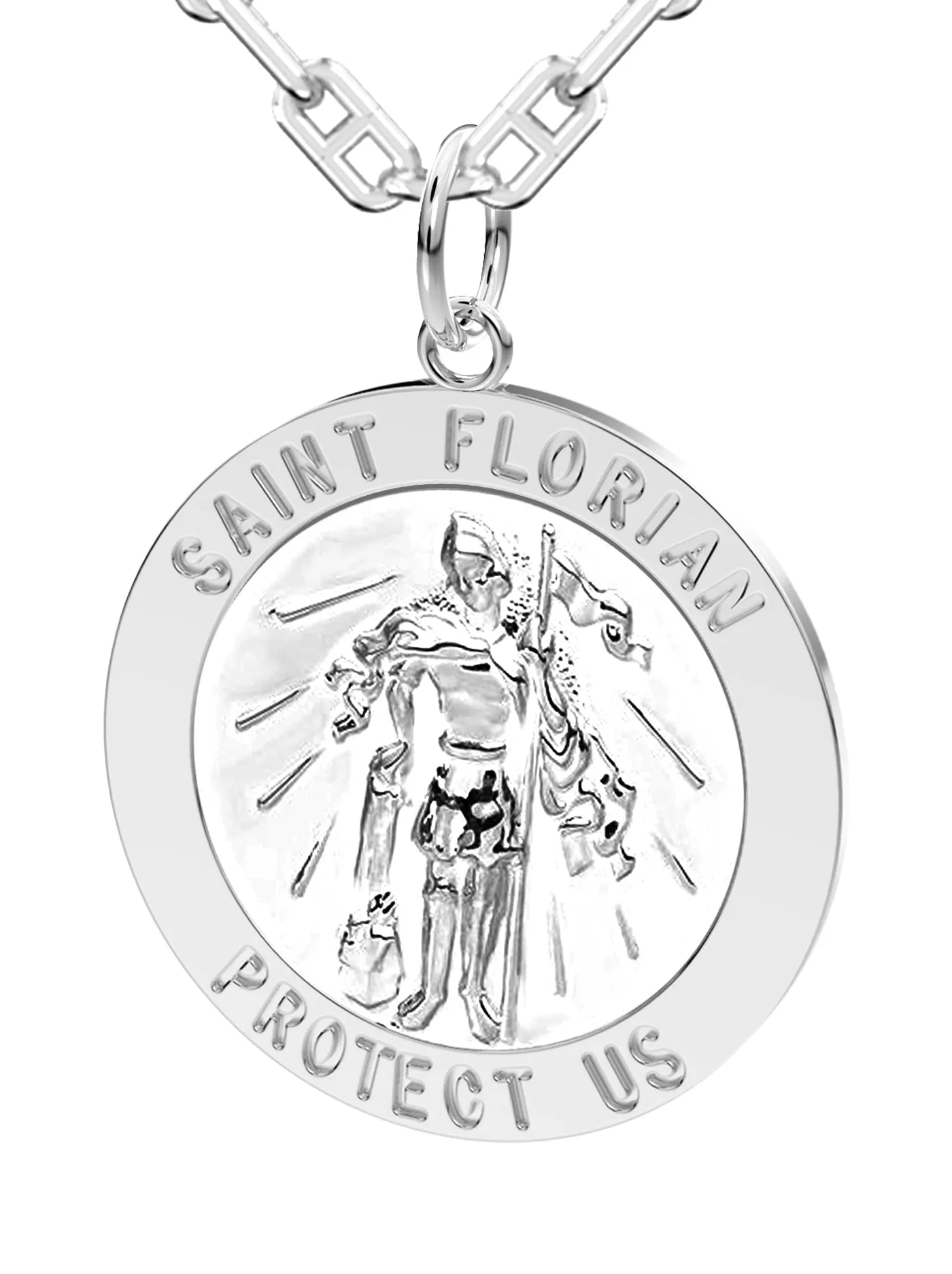Men's Solid 925 Sterling Silver Saint Florian Polished Pendant Necklace, 25mm